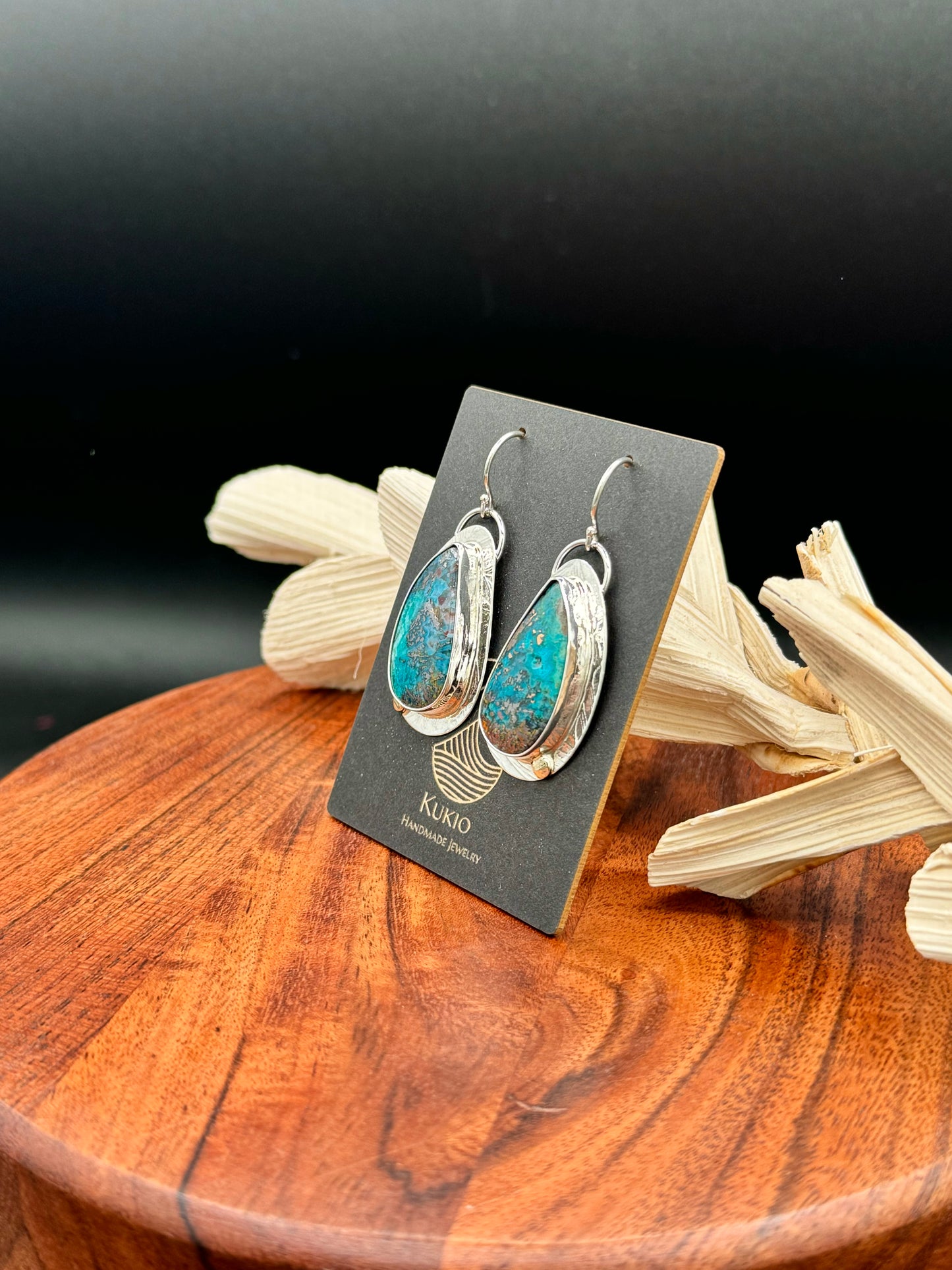 Sterling Silver Copper Chrysocolla with 14k Gold