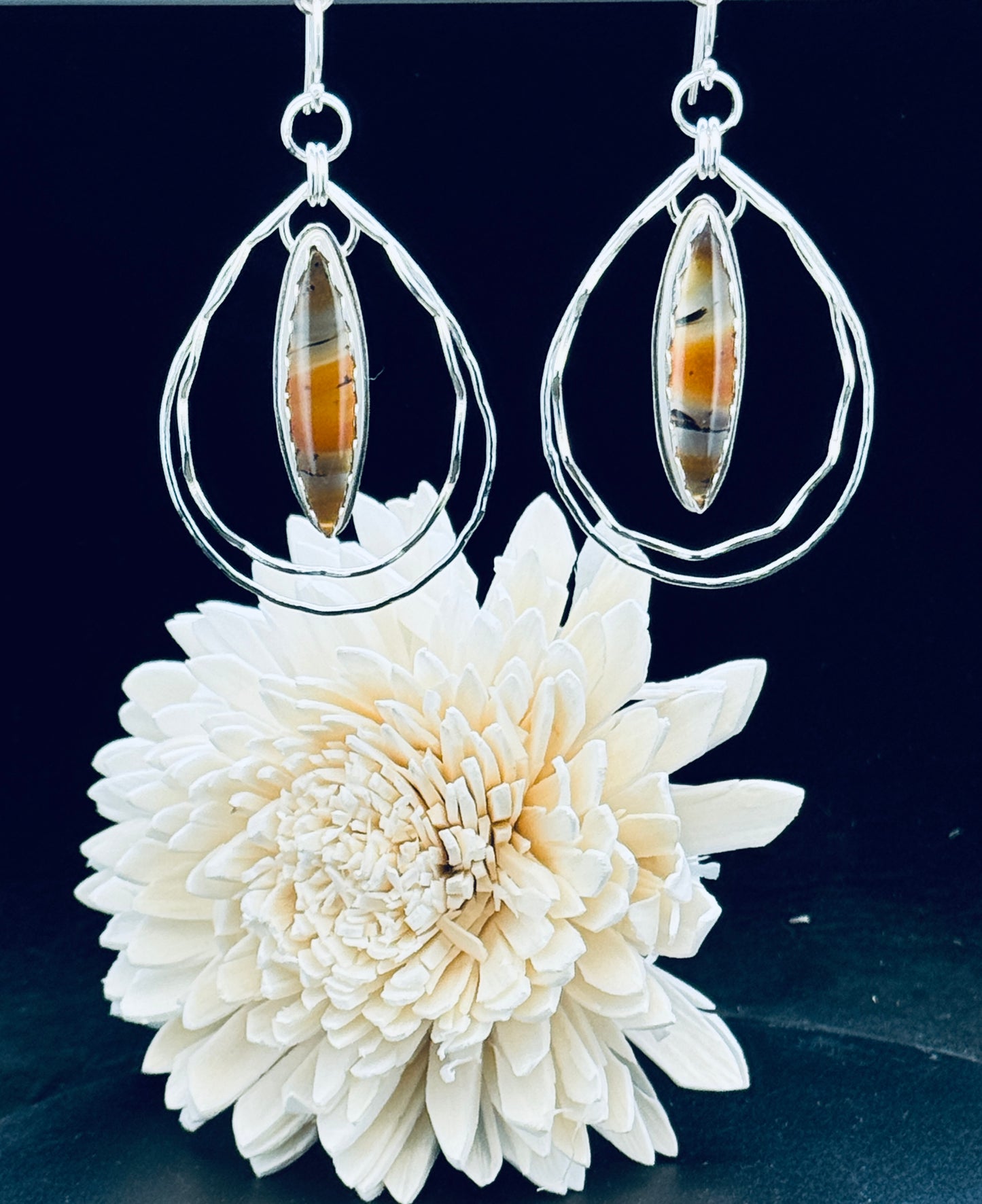 Sterling Silver Montana Agate Hoop Earrings