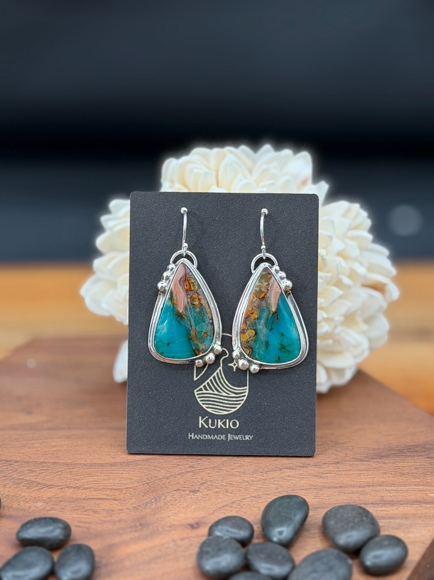 Sterling Silver Blue Opalized Wood Earrings