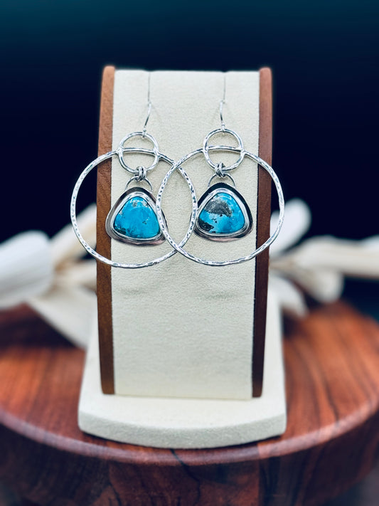 Sterling Silver Persian Turquoise Hoop Earrings