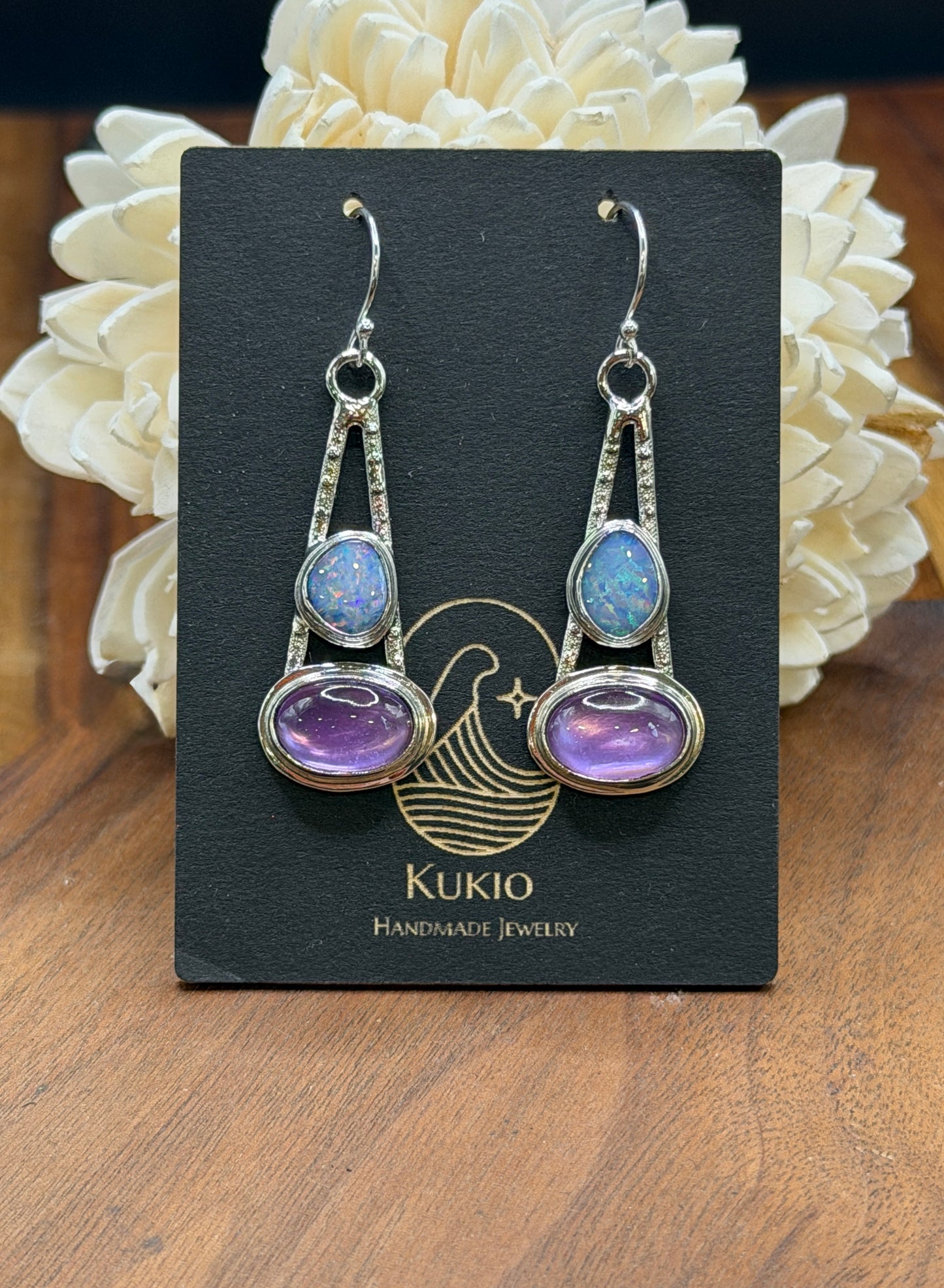 Coober Pedy Opal and Amethyst with Mother of Pearl Earrings