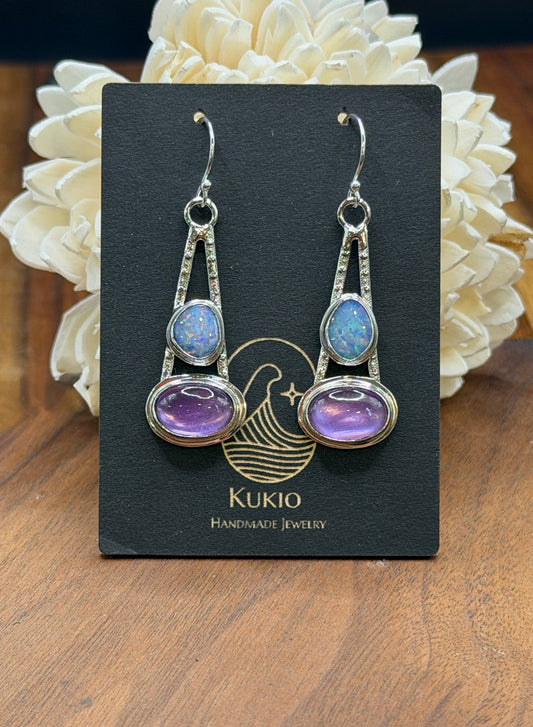 Coober Pedy Opal and Amethyst with Mother of Pearl Earrings