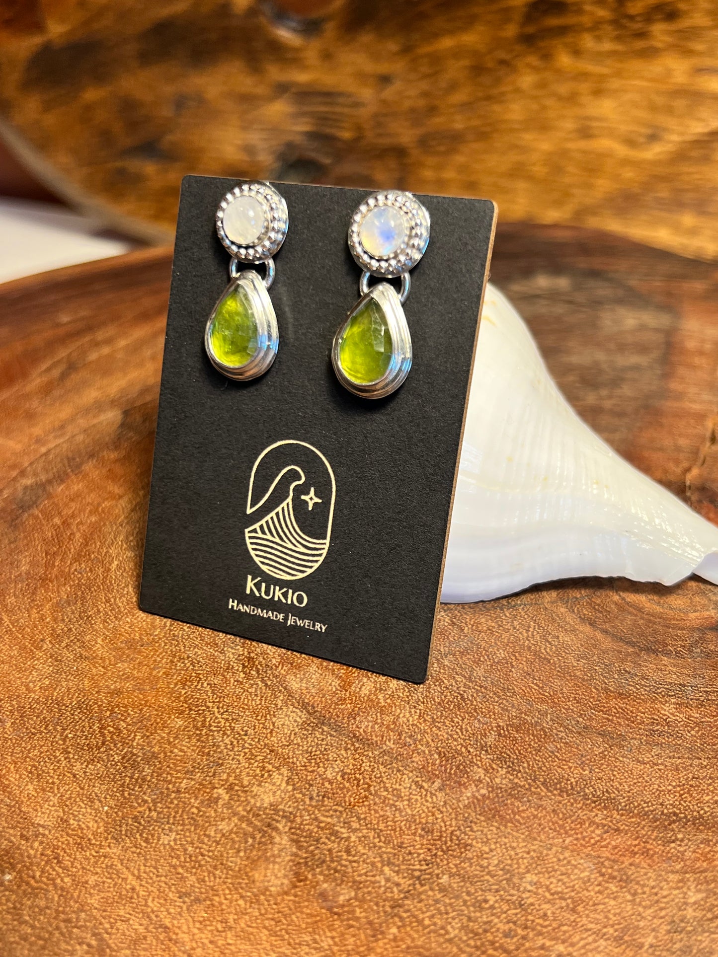 Vesuvianite and Moonstone Sterling Silver Stud Earrings