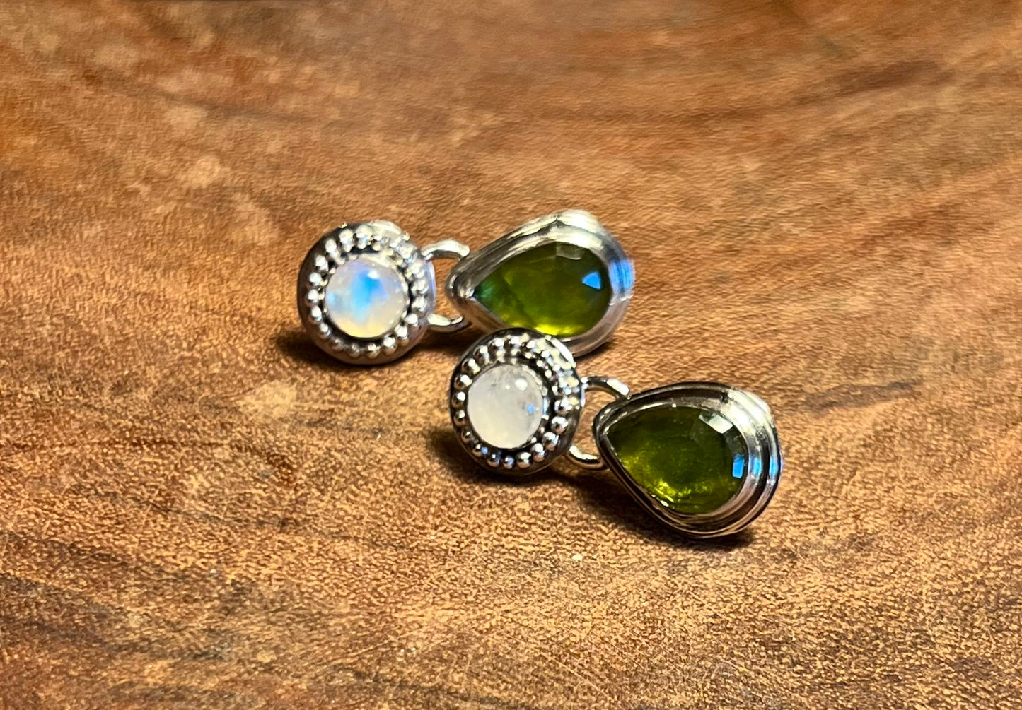 Vesuvianite and Moonstone Sterling Silver Stud Earrings