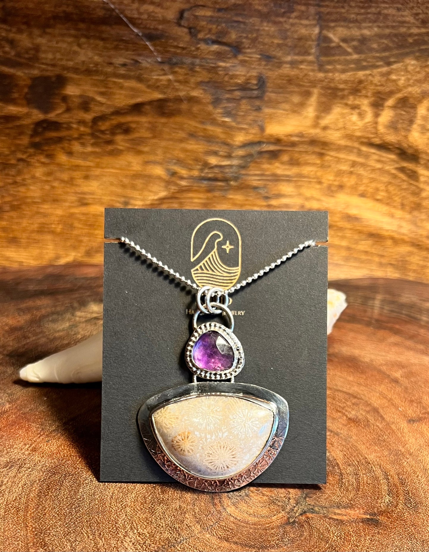 Fossilized Coral and Amethyst Pendant