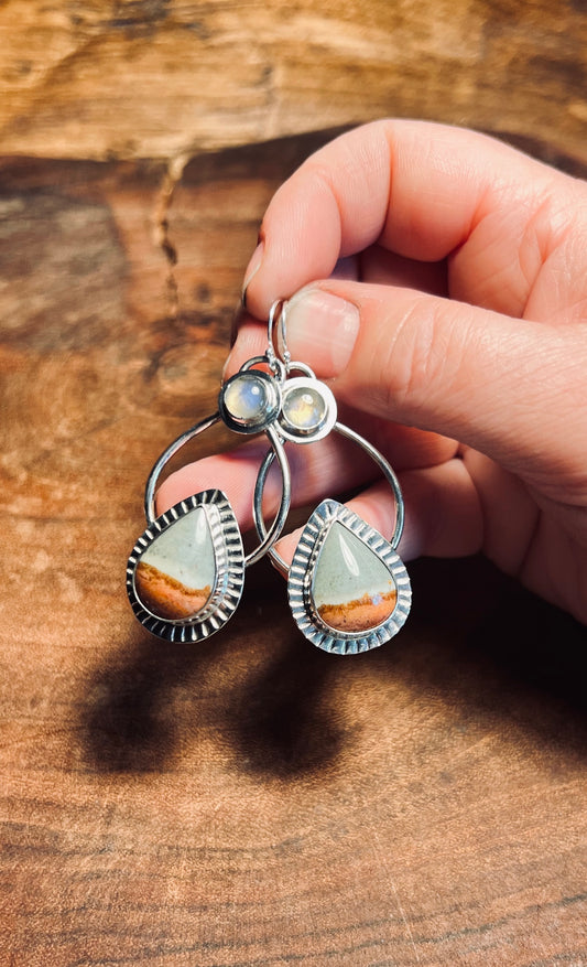 Polychrome Jasper and Labradorite Sterling Silver Earrings