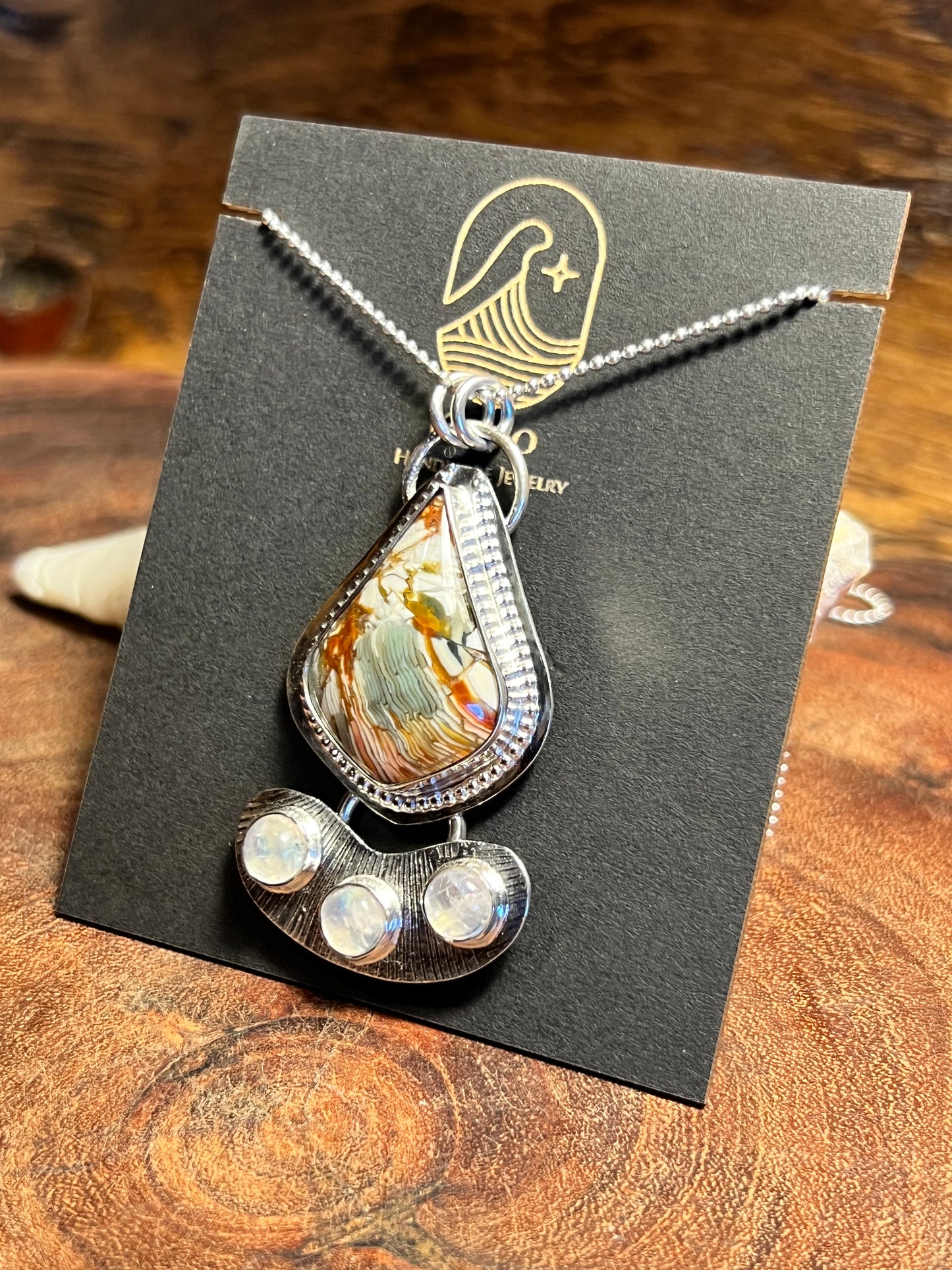 Brecciated Ibis Jasper and Rainbow Moonstone Pendant