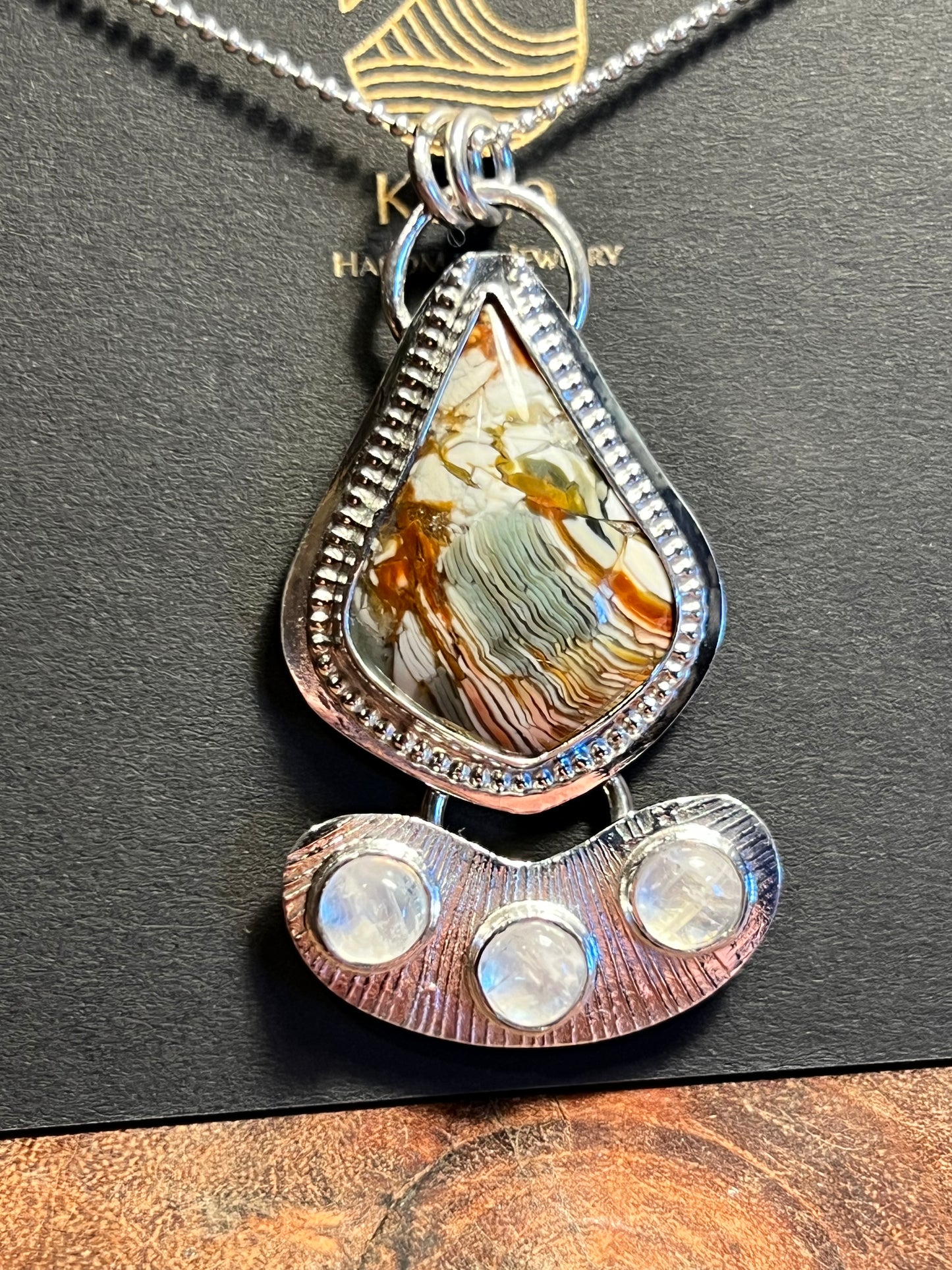 Brecciated Ibis Jasper and Rainbow Moonstone Pendant