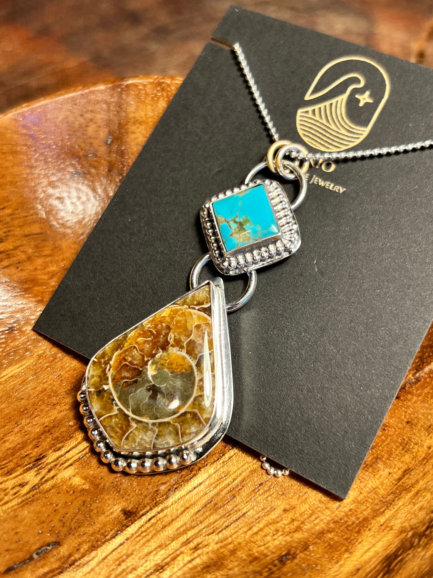 Ammonite and Manassa Turquoise Sterling Silver Pendant