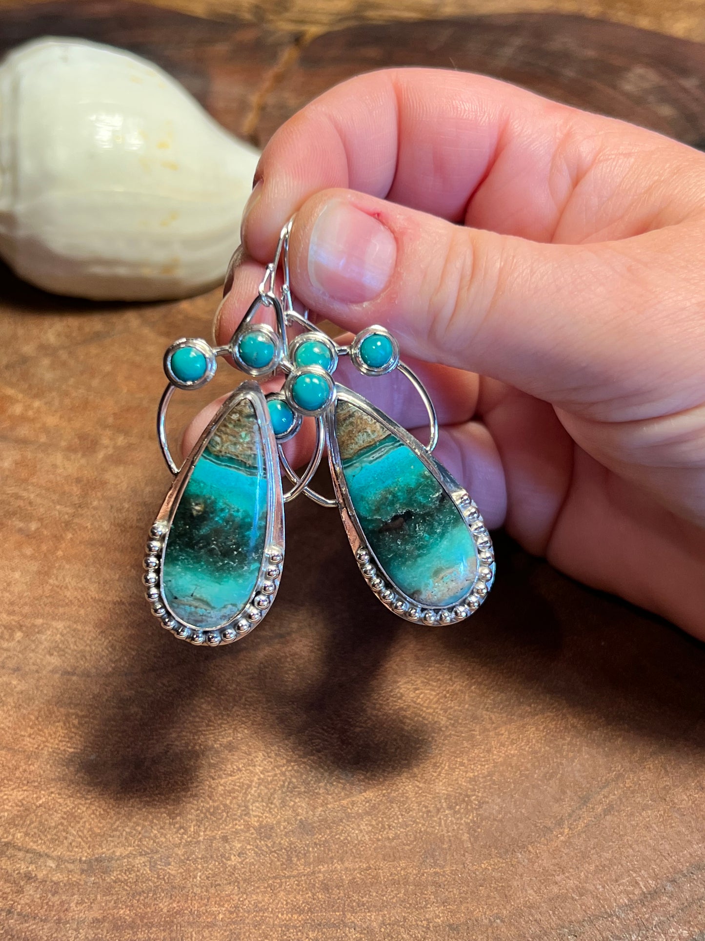 Endless Beach Opalized Wood and Turquoise Sterling Silver Earrings