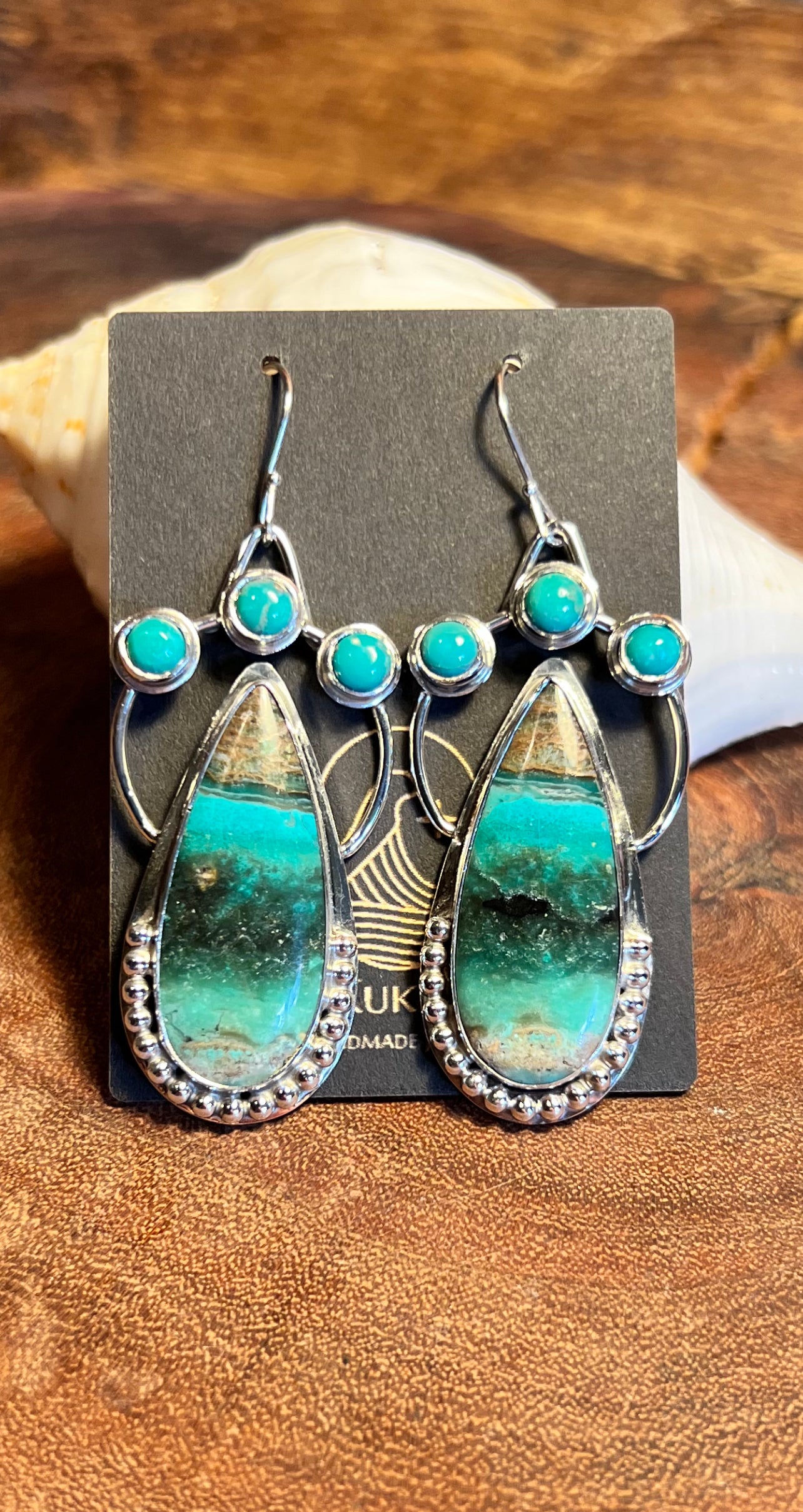 Endless Beach Opalized Wood and Turquoise Sterling Silver Earrings