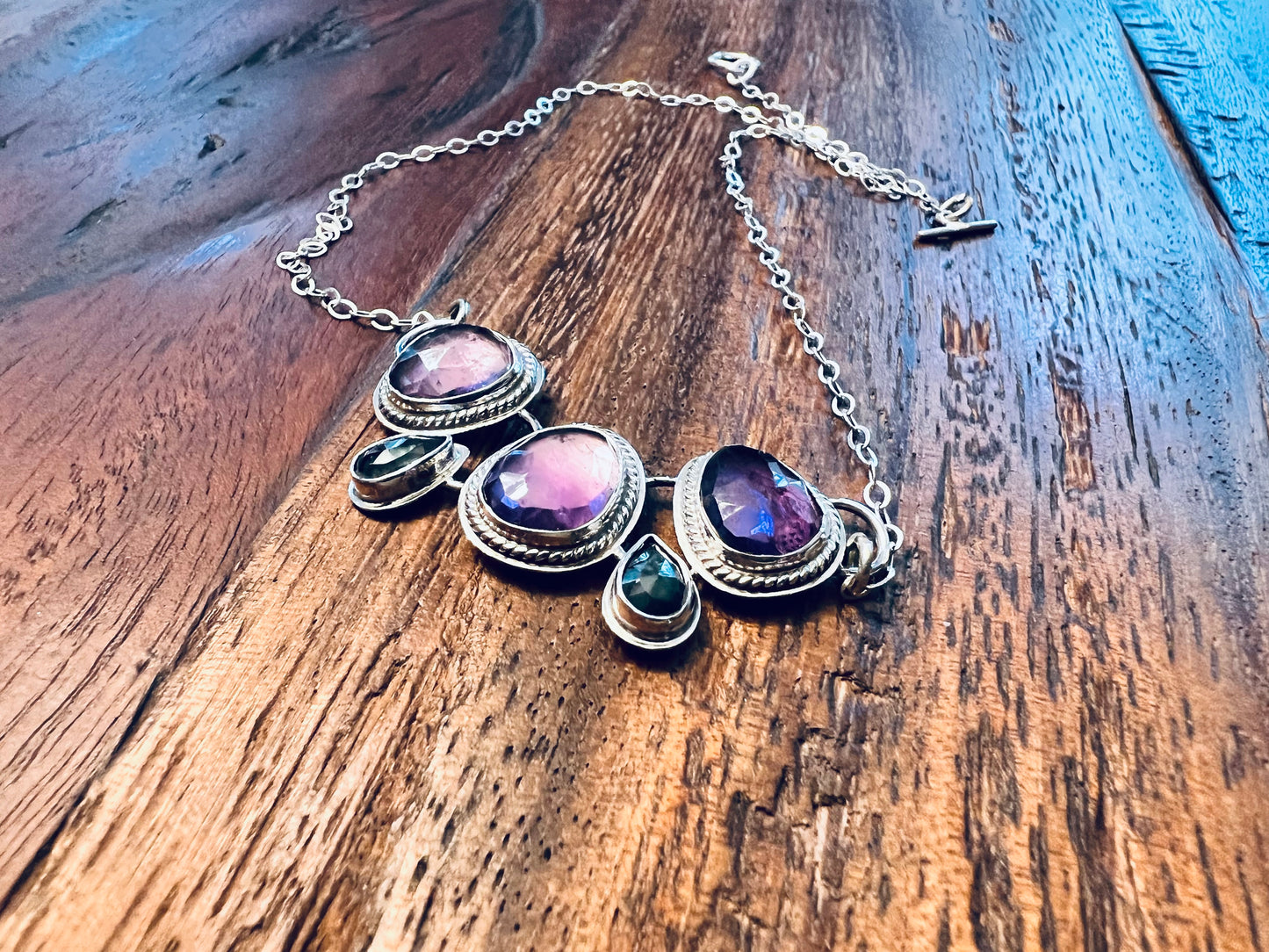 Rose Cut Amethyst and Australian Parti Sapphire Necklace