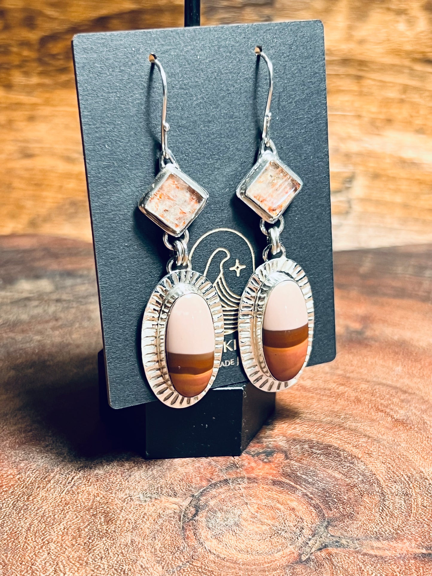 Polychrome Jasper and Oregon Sunstone Sterling Silver Dangle Earrings