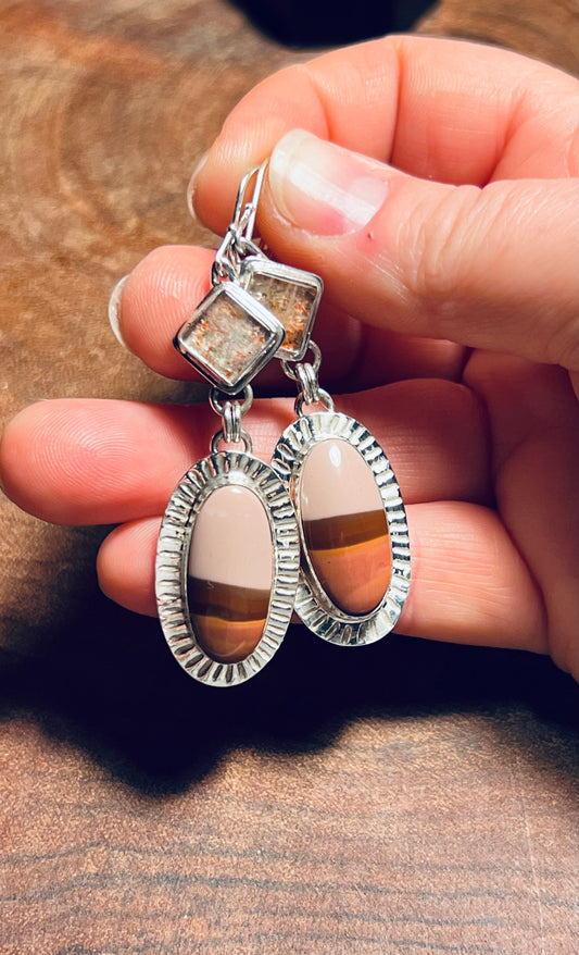Polychrome Jasper and Oregon Sunstone Sterling Silver Dangle Earrings