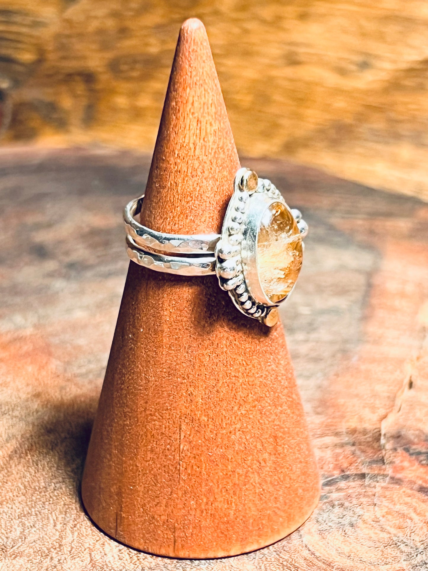 Rutilated Quartz with 14k Gold Accents Sterling Silver Statement Ring