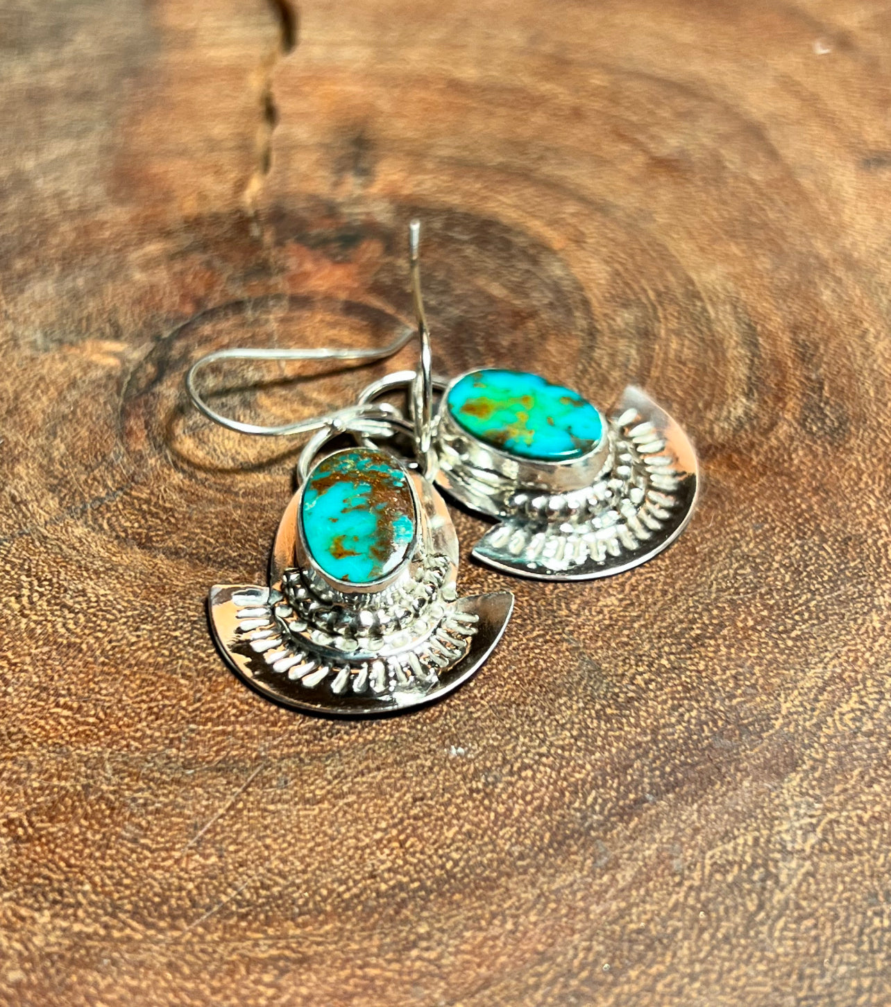 Mountain Turquoise Sterling Silver Patterned Earrings