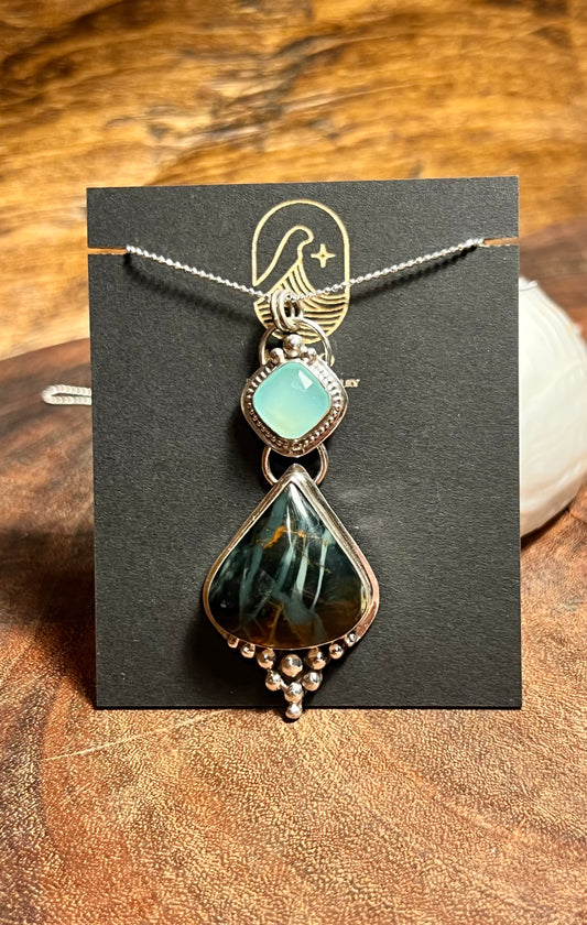 Morrisonite Jasper and Aqua Chalcedony Sterling Silver Pendant