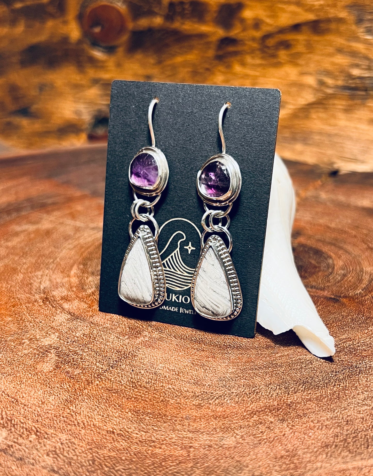 Lattice Lace Agate and Amethyst Sterling Silver Dangle Earrings