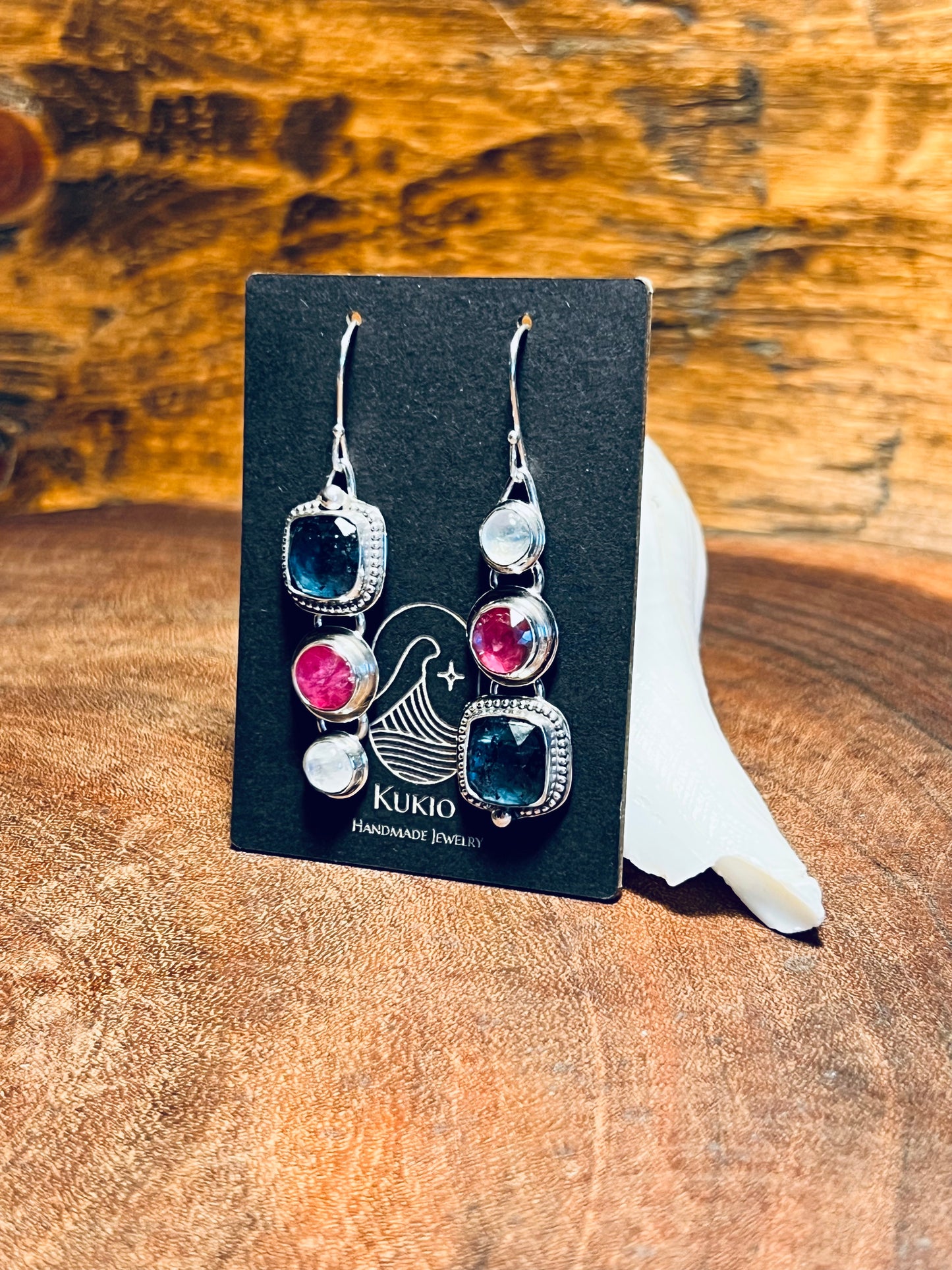 Triple Stone Sterling Silver Dangle Earrings