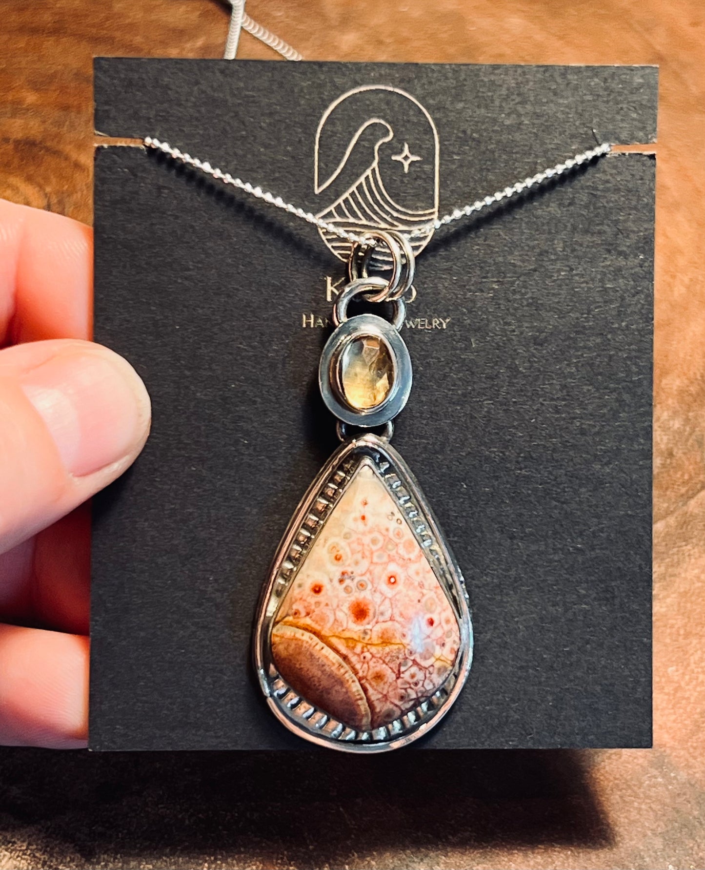 Galaxy Rhyolite and Citrine Sterling Silver Pendant