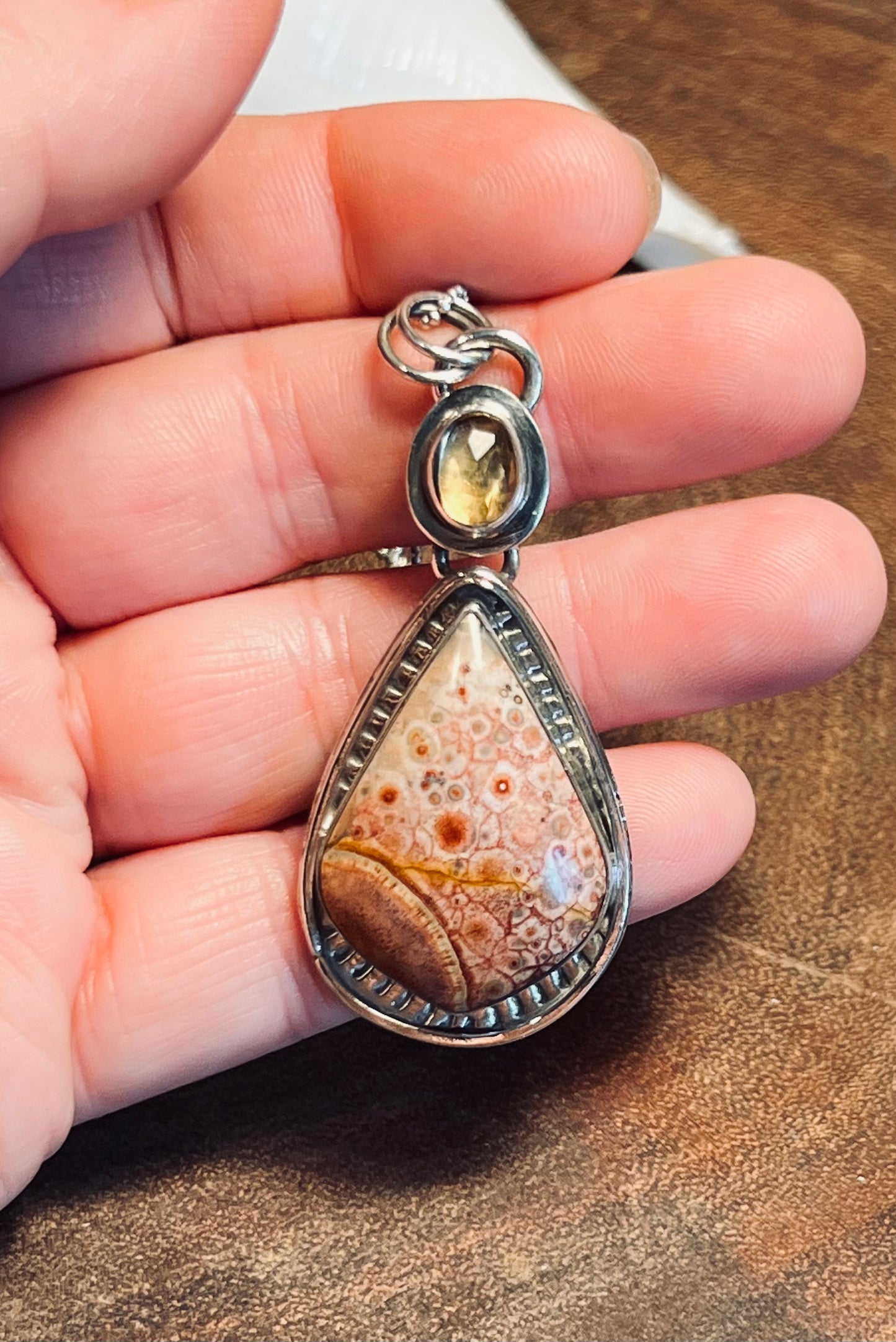 Galaxy Rhyolite and Citrine Sterling Silver Pendant