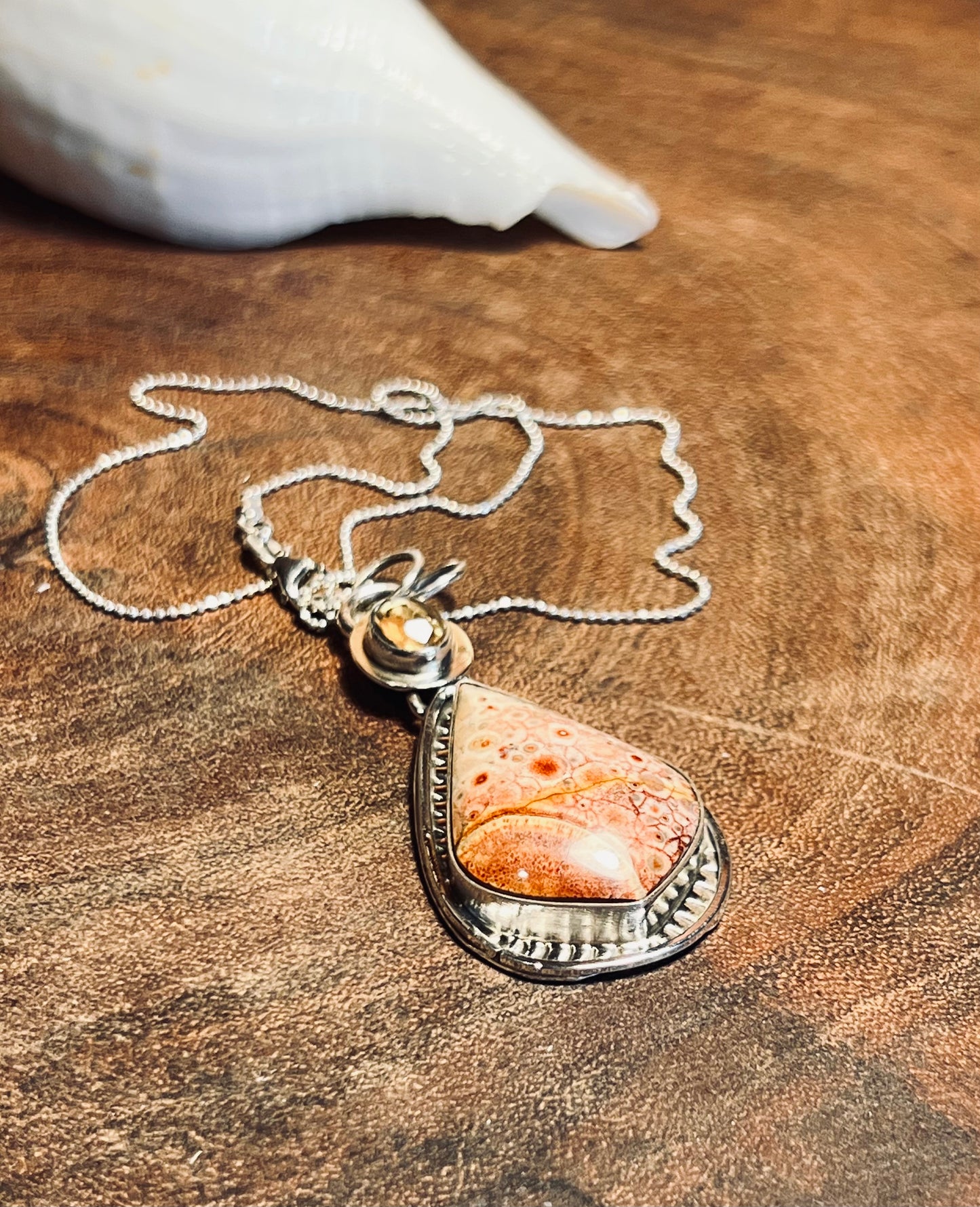 Galaxy Rhyolite and Citrine Sterling Silver Pendant