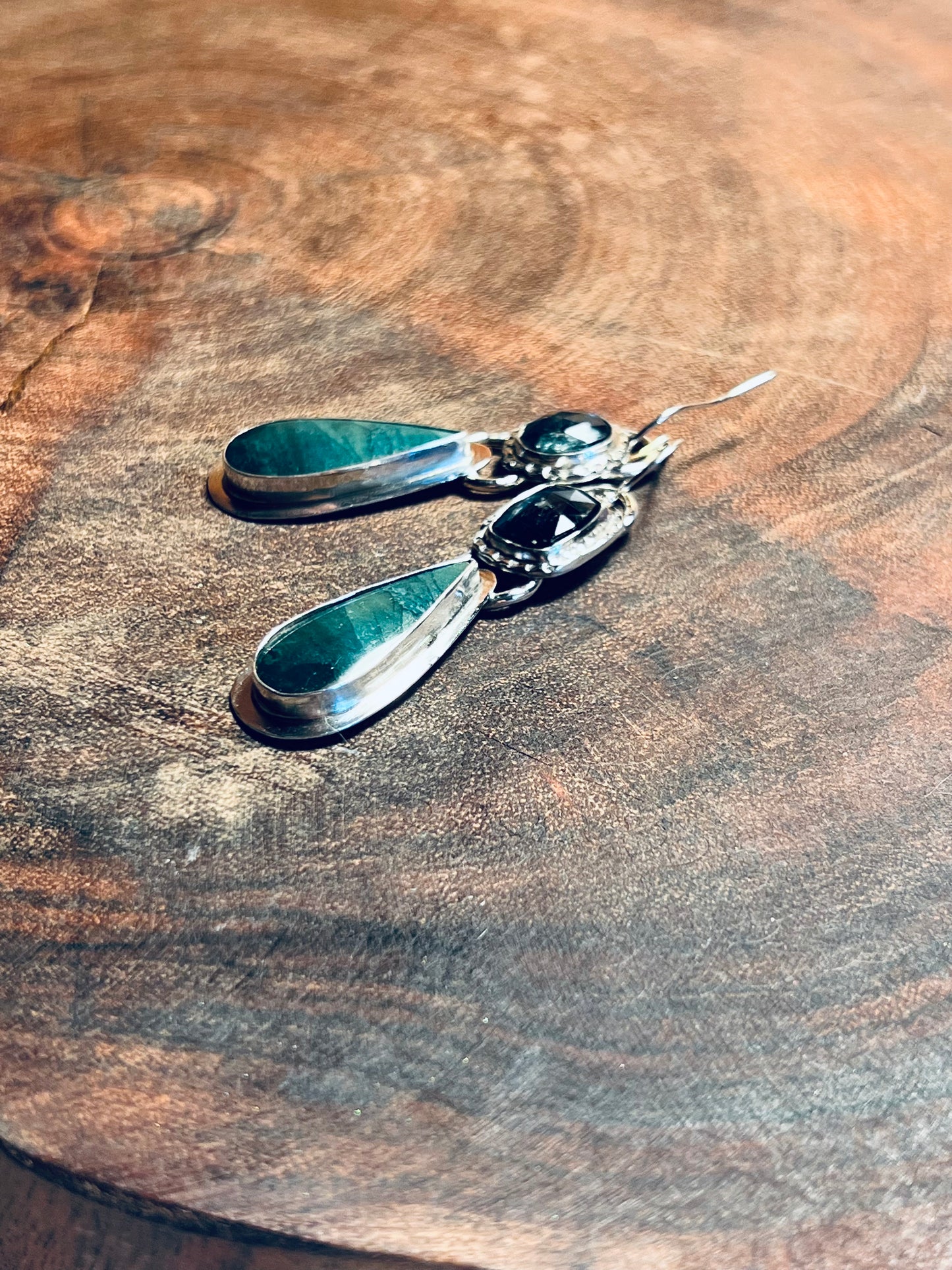 Polychrome Jasper and Bio Green Kyanite Sterling Silver Earrings