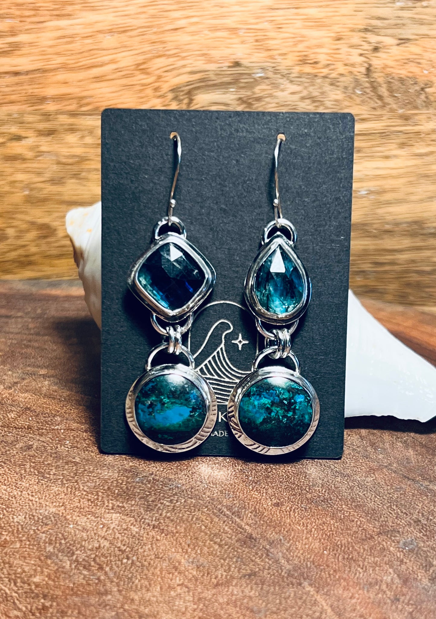 Chrysocolla and Emerald Bio Green Kyanite Sterling Silver Earrings