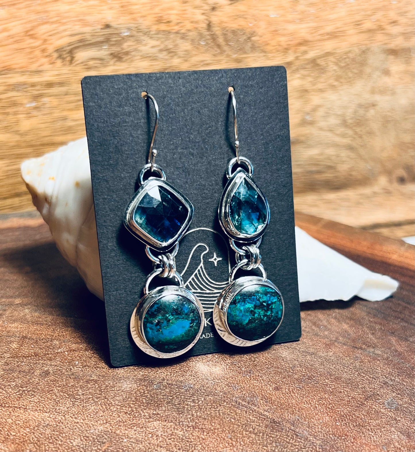 Chrysocolla and Emerald Bio Green Kyanite Sterling Silver Earrings