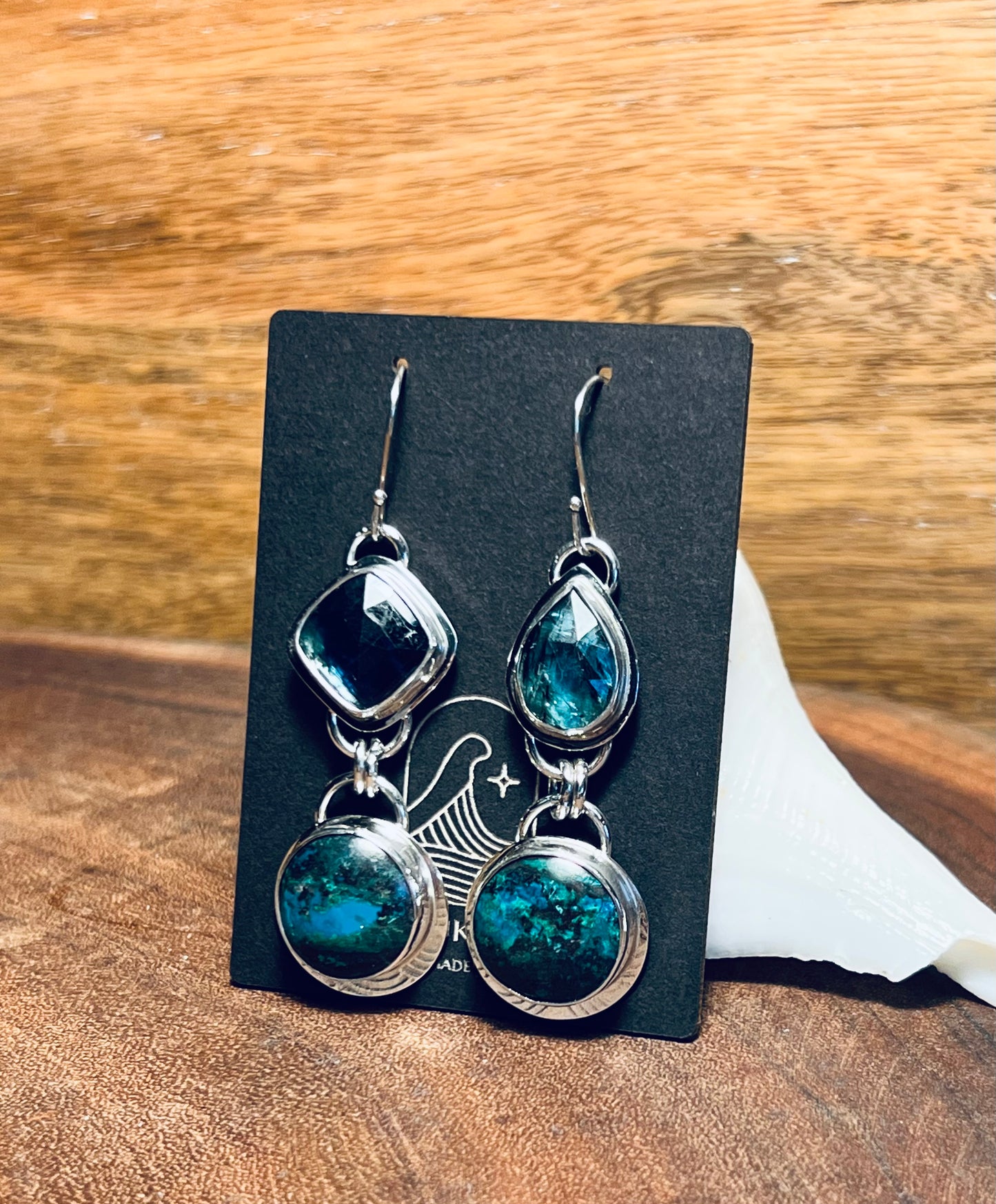 Chrysocolla and Emerald Bio Green Kyanite Sterling Silver Earrings