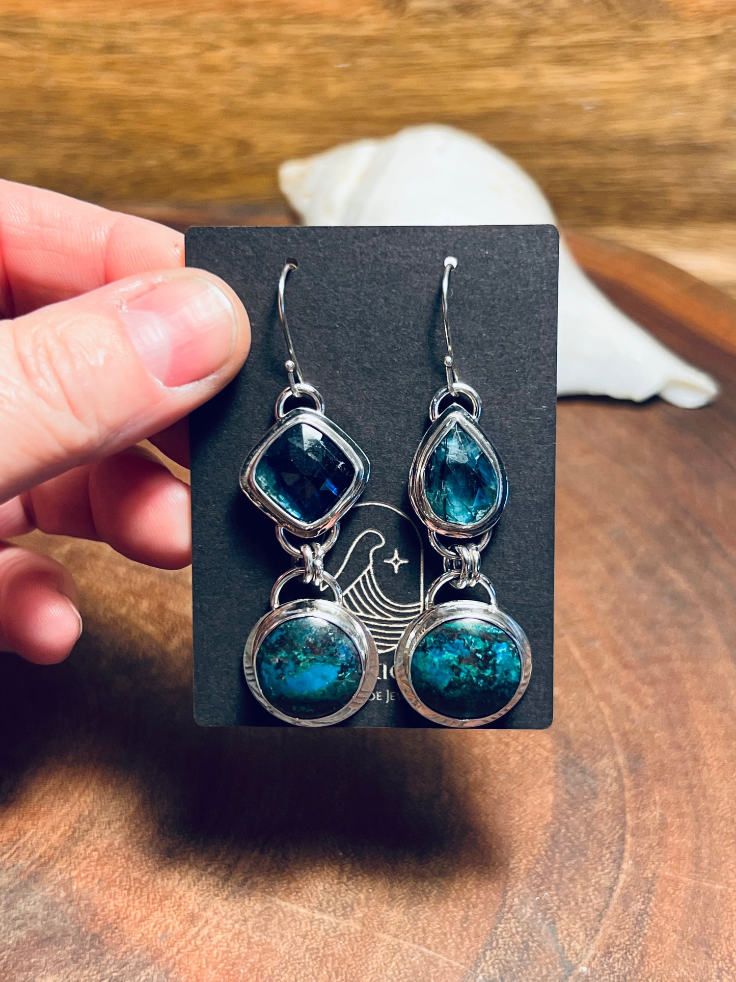 Chrysocolla and Emerald Bio Green Kyanite Sterling Silver Earrings