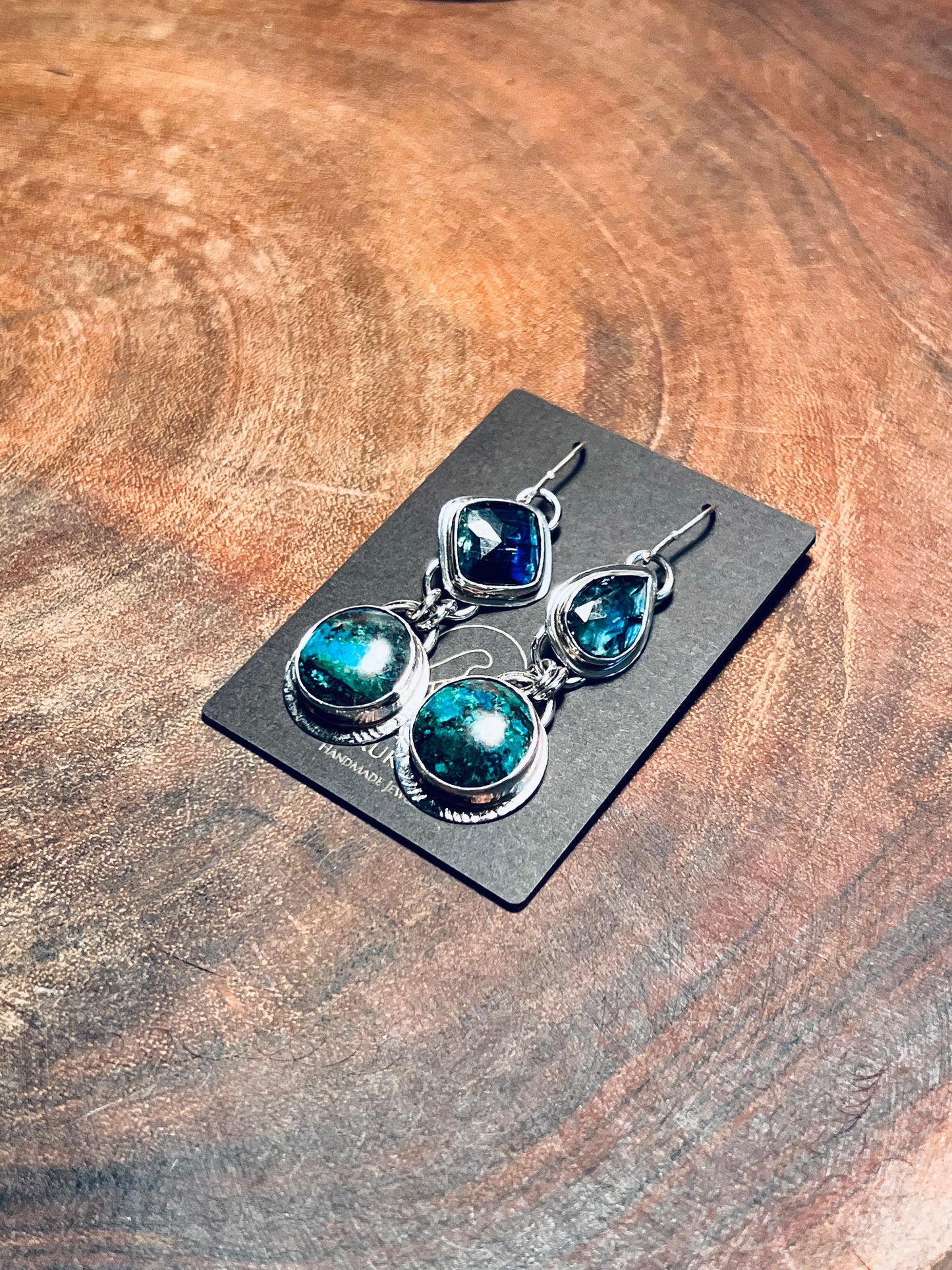 Chrysocolla and Emerald Bio Green Kyanite Sterling Silver Earrings