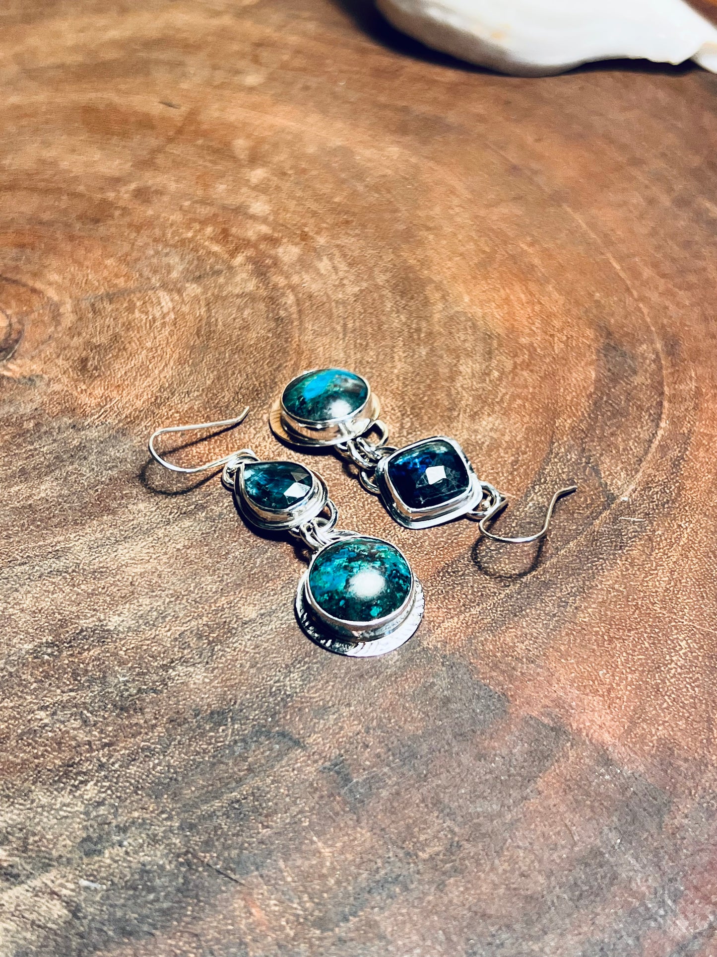 Chrysocolla and Emerald Bio Green Kyanite Sterling Silver Earrings