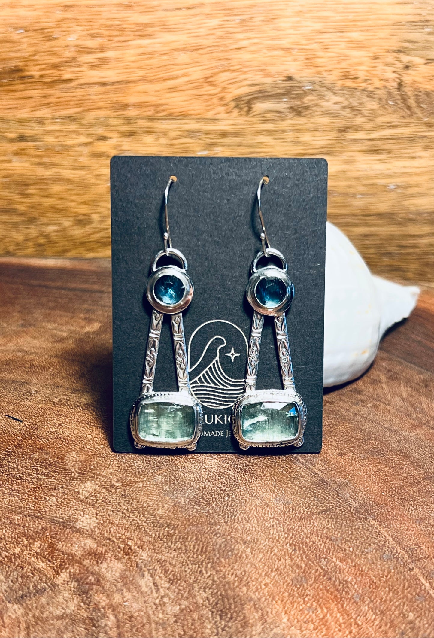 Mint Green Kyanite and Teal Moss Kyanite Sterling Silver Earrings