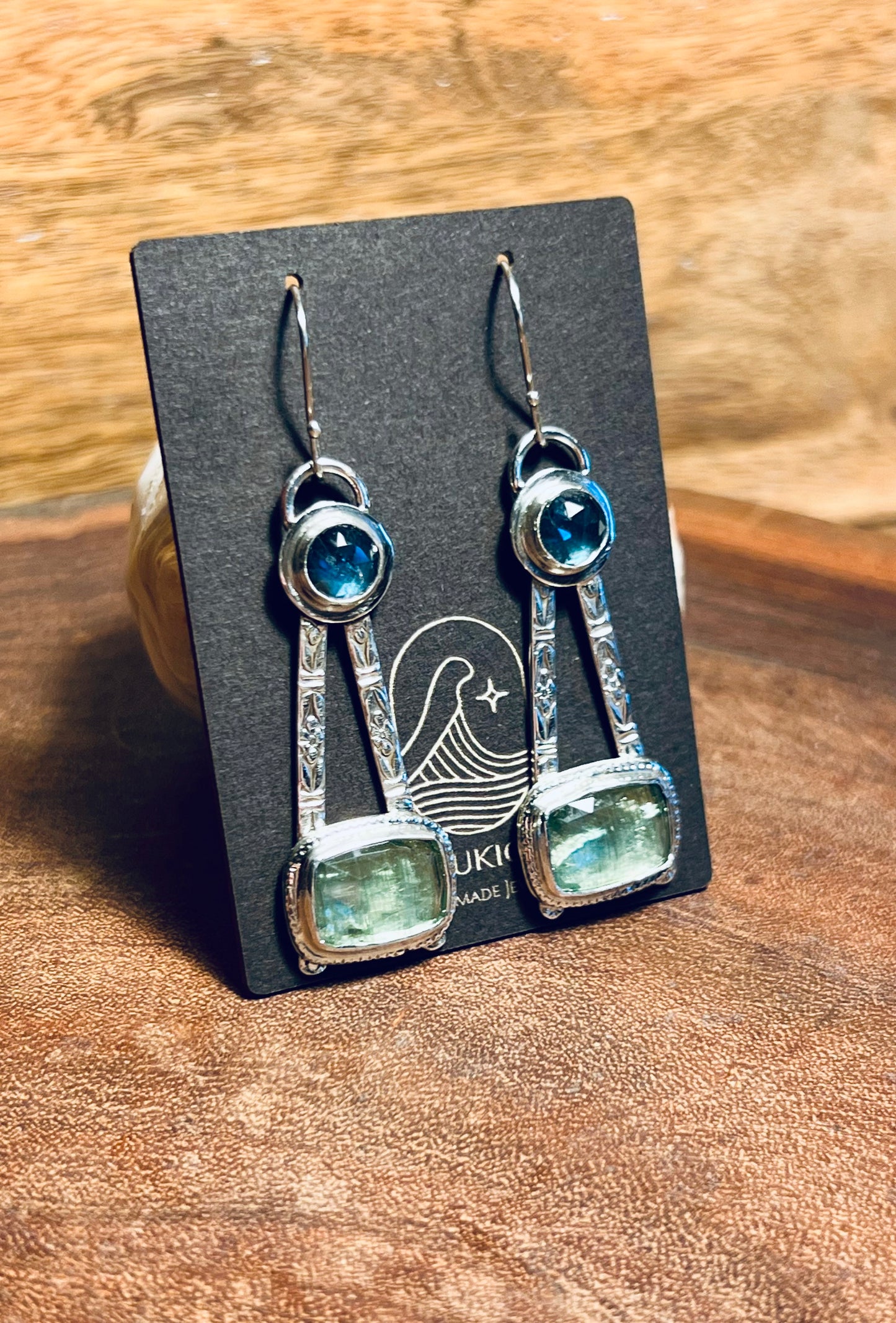 Mint Green Kyanite and Teal Moss Kyanite Sterling Silver Earrings