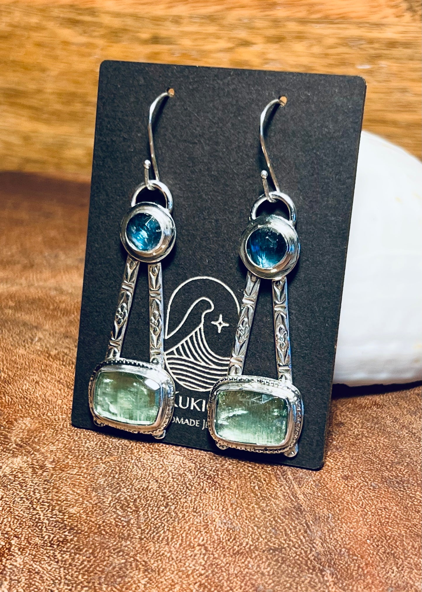 Mint Green Kyanite and Teal Moss Kyanite Sterling Silver Earrings