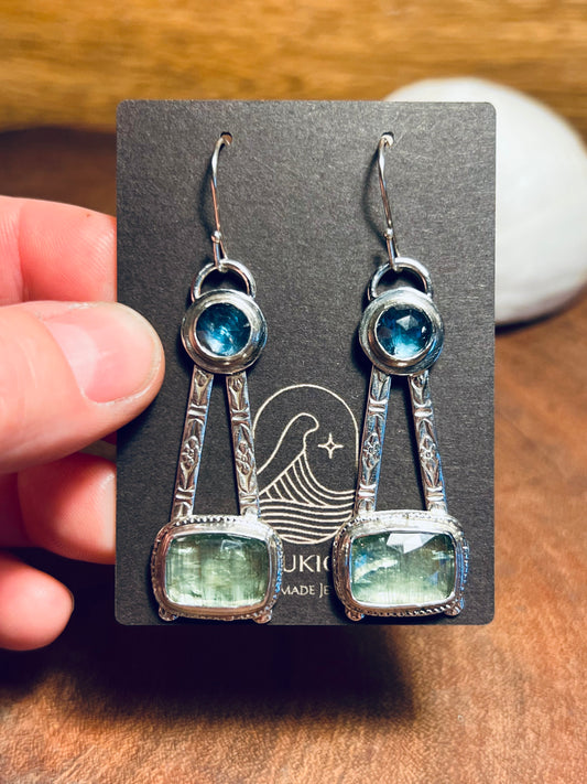 Mint Green Kyanite and Teal Moss Kyanite Sterling Silver Earrings