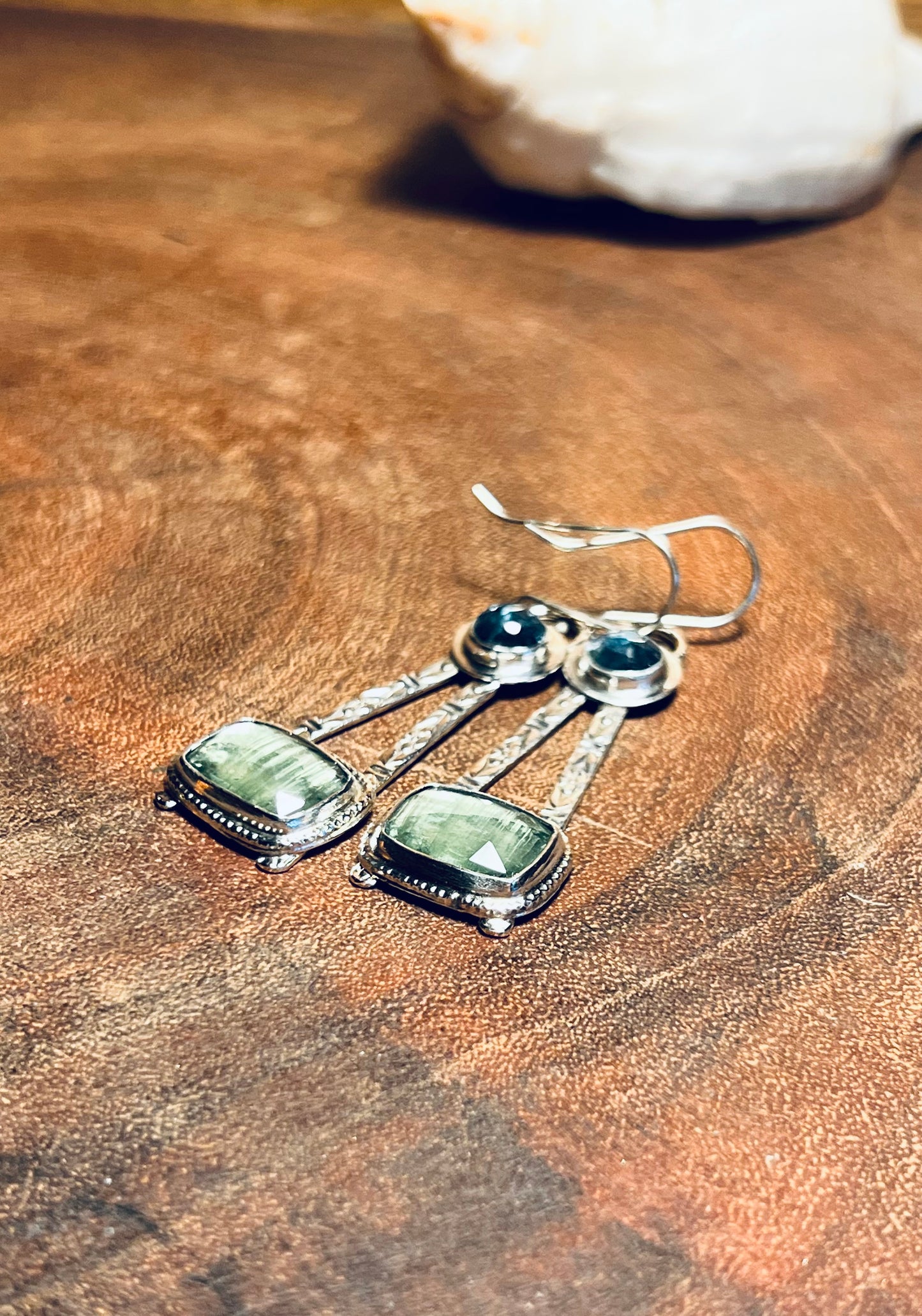 Mint Green Kyanite and Teal Moss Kyanite Sterling Silver Earrings