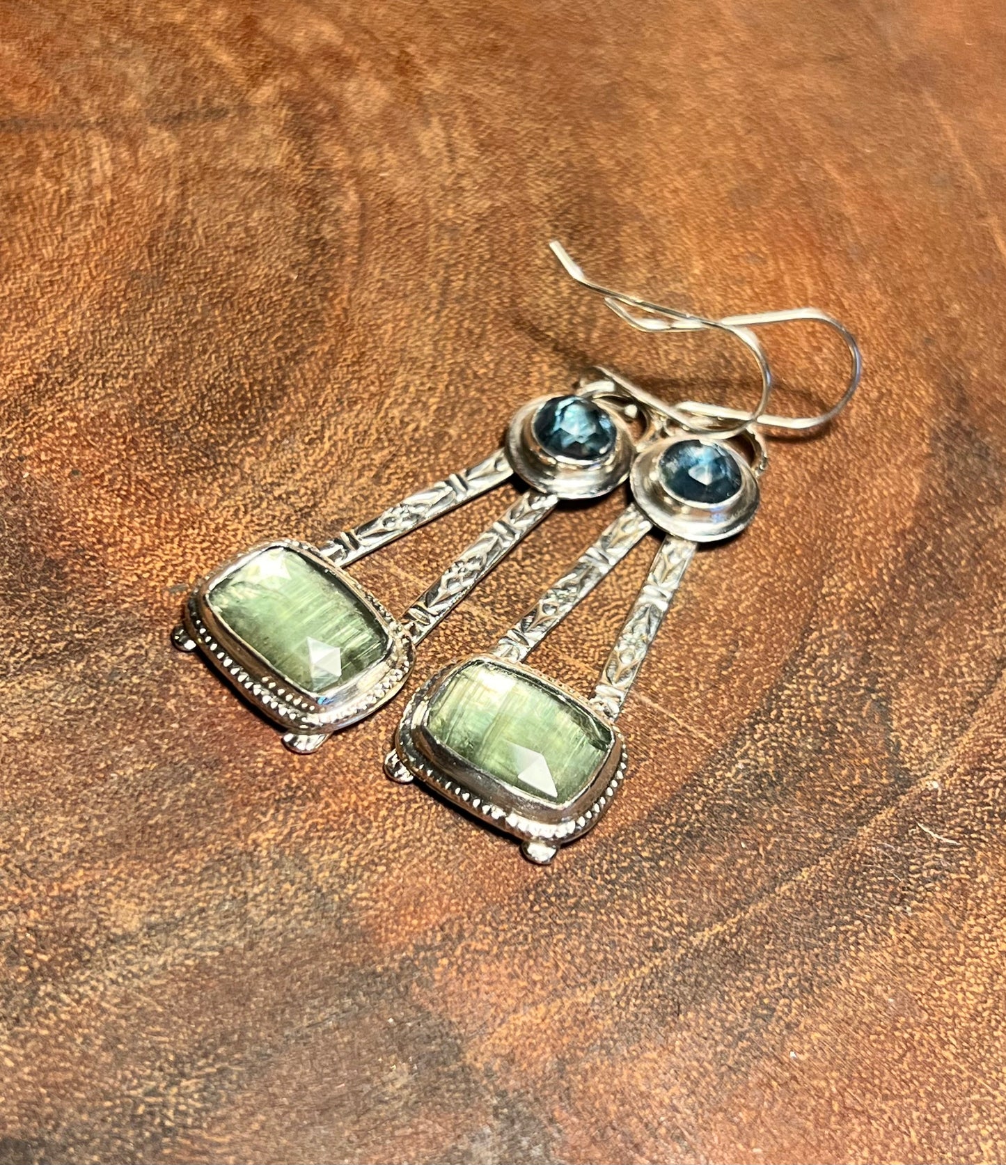 Mint Green Kyanite and Teal Moss Kyanite Sterling Silver Earrings