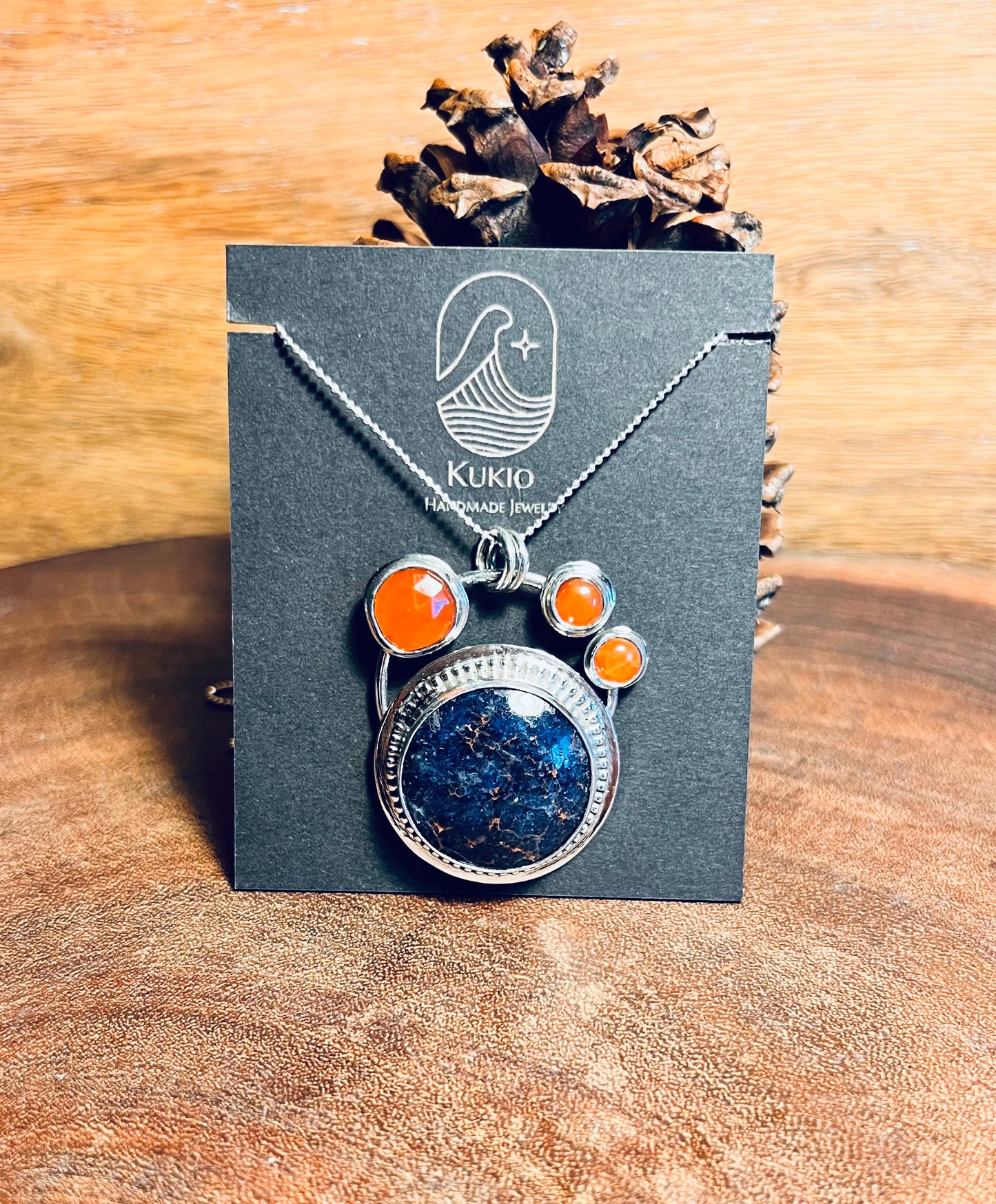 Sodalite and Carnelian Sterling Silver Pendant