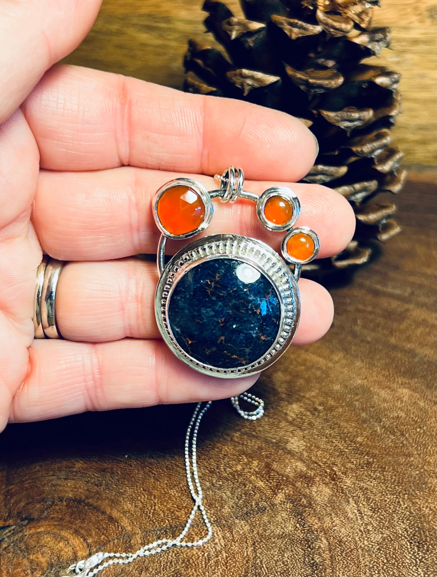 Sodalite and Carnelian Sterling Silver Pendant