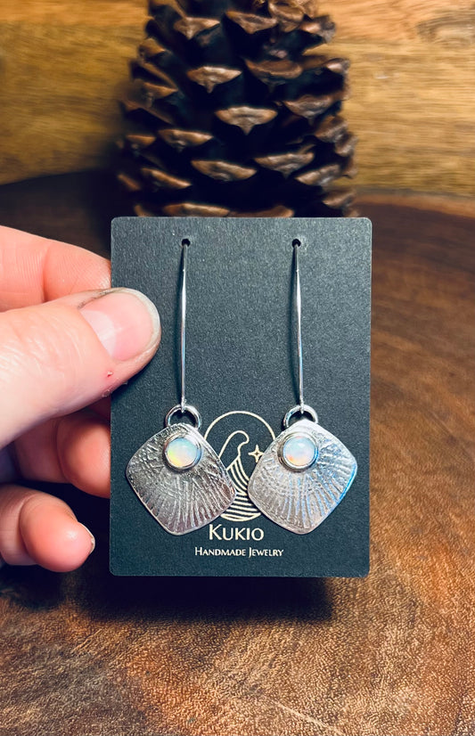 Sterling Silver Patterned Opal Drop Earrings