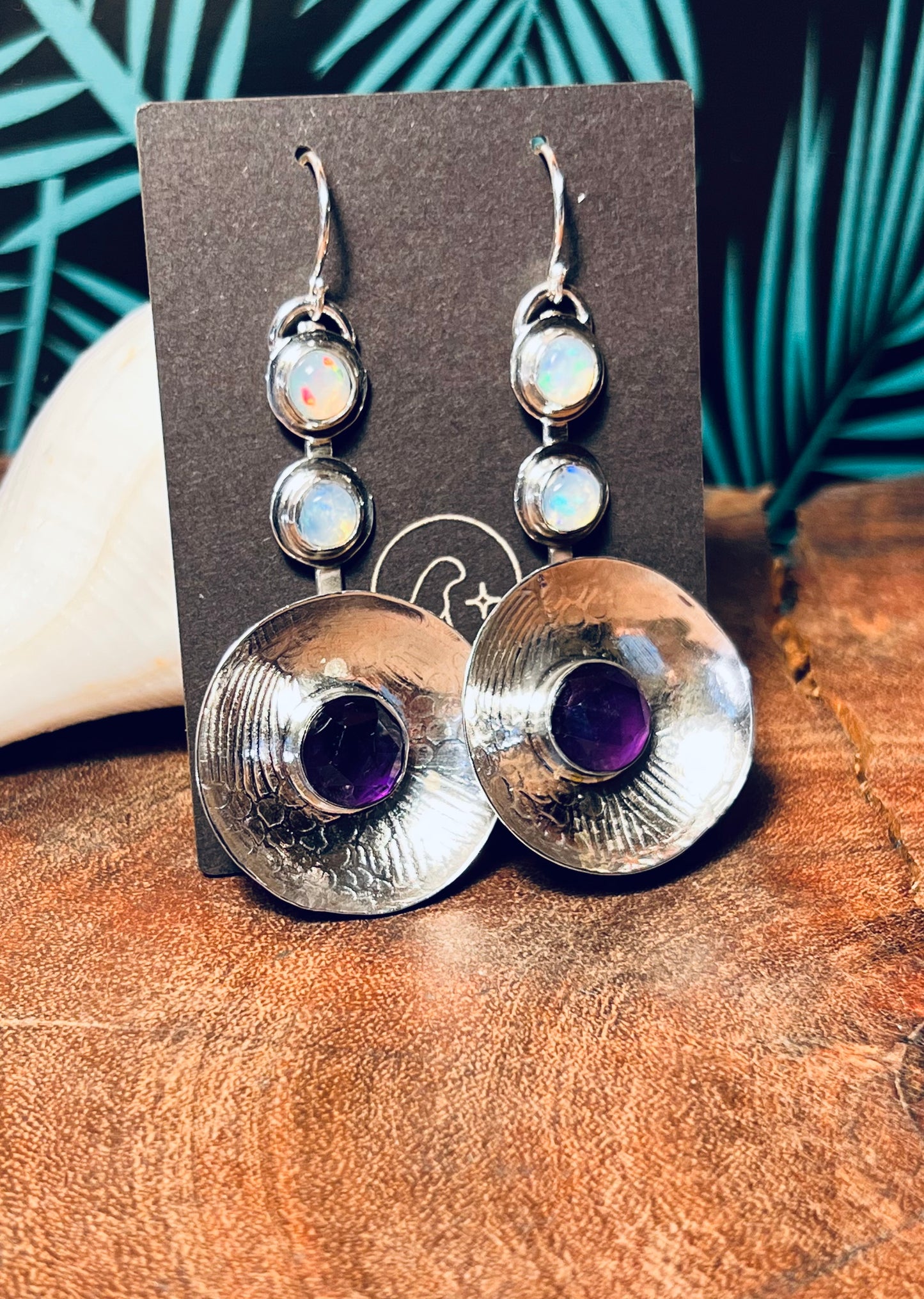 Sterling Silver Amethyst and Opal Pattern Earrings