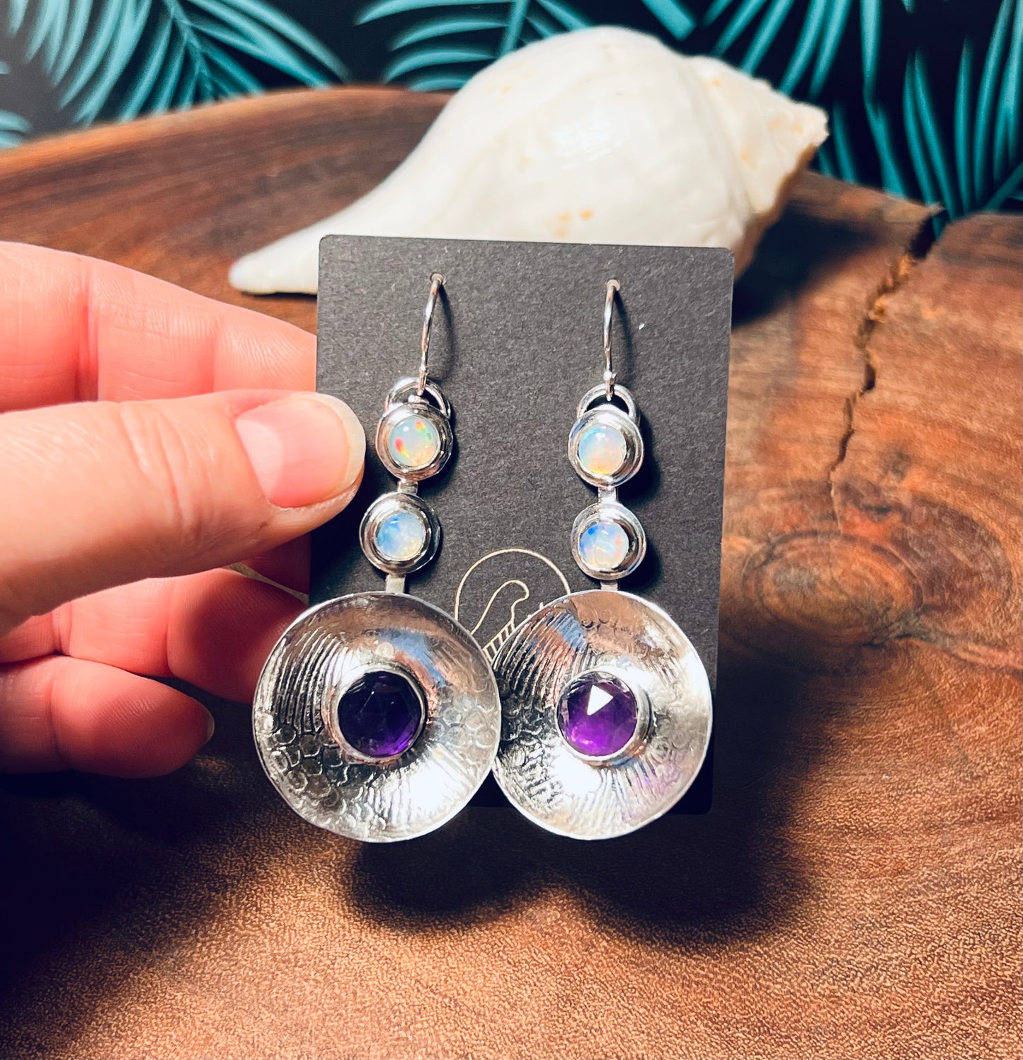 Sterling Silver Amethyst and Opal Pattern Earrings