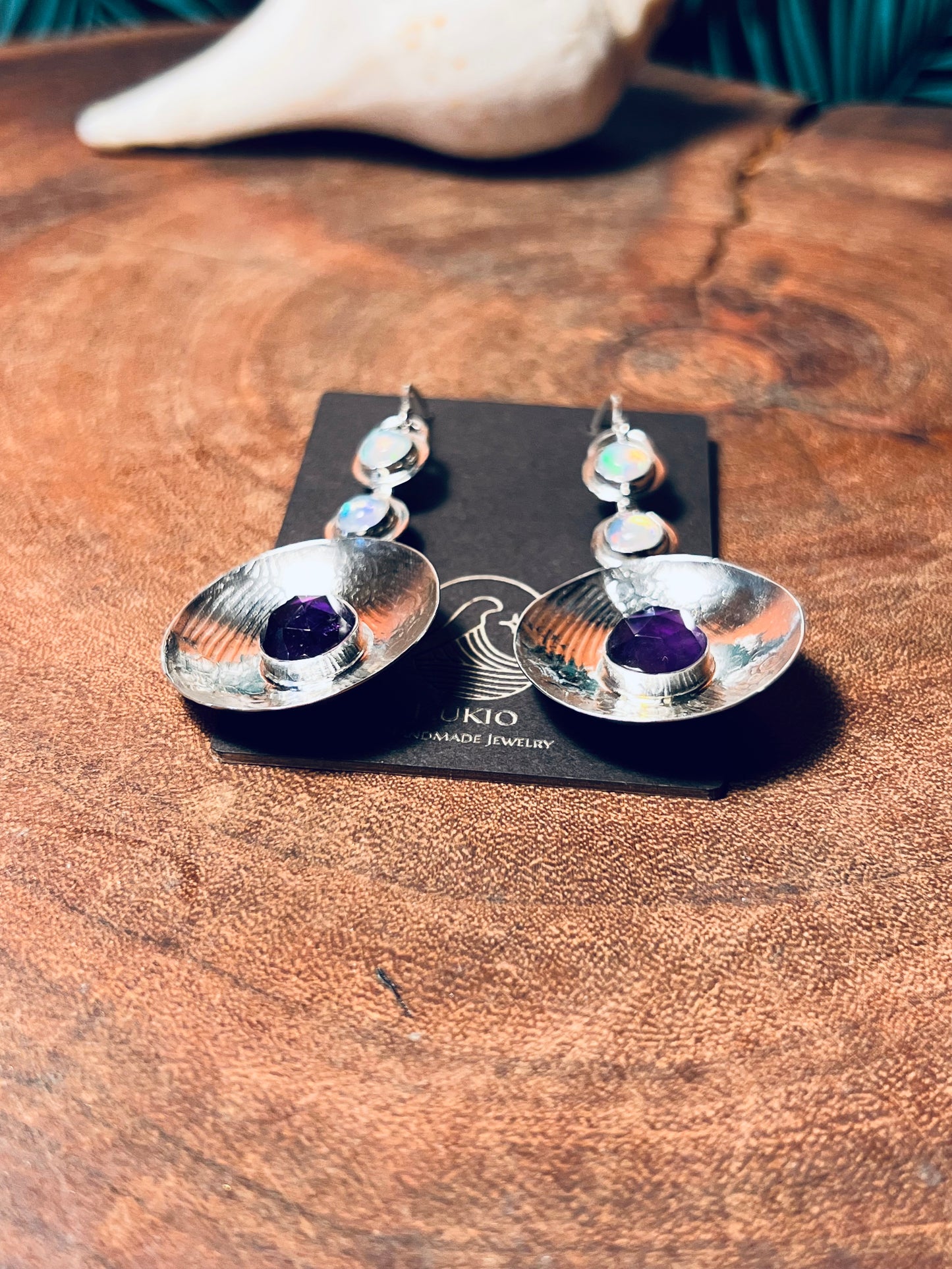 Sterling Silver Amethyst and Opal Pattern Earrings