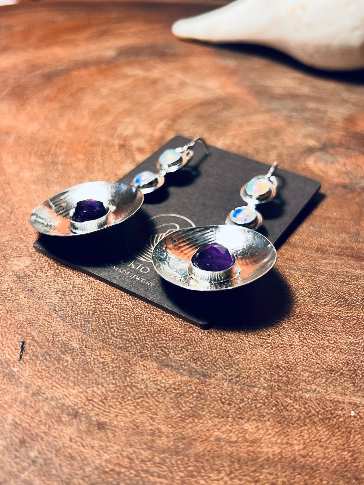 Sterling Silver Amethyst and Opal Pattern Earrings