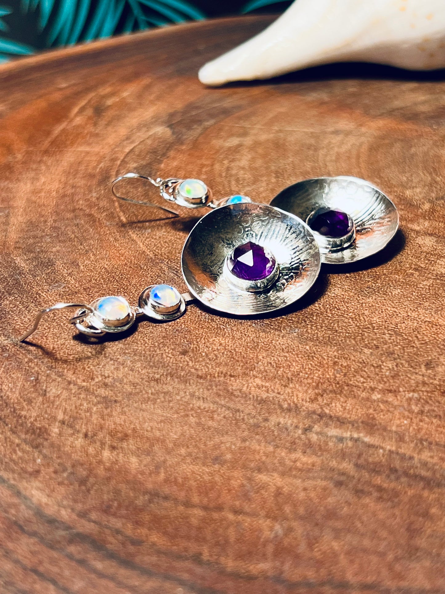 Sterling Silver Amethyst and Opal Pattern Earrings