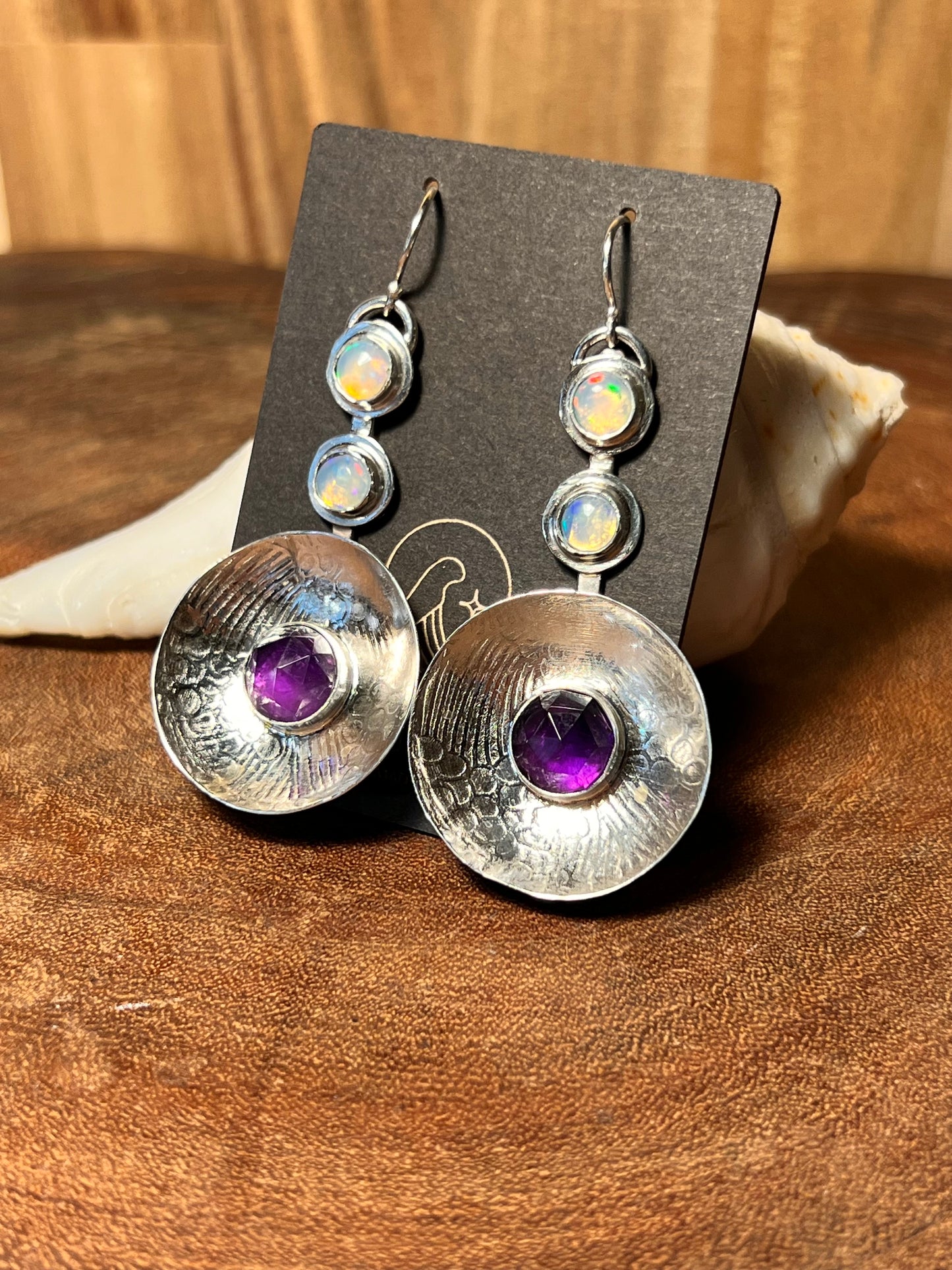 Sterling Silver Amethyst and Opal Pattern Earrings