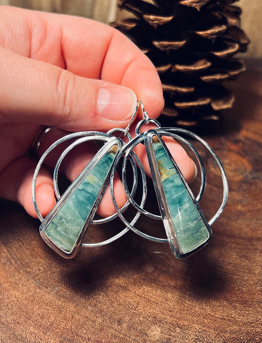 Green Jasper Sterling Silver Double Hoop Earrings