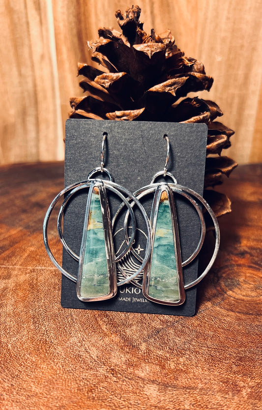 Green Jasper Sterling Silver Double Hoop Earrings